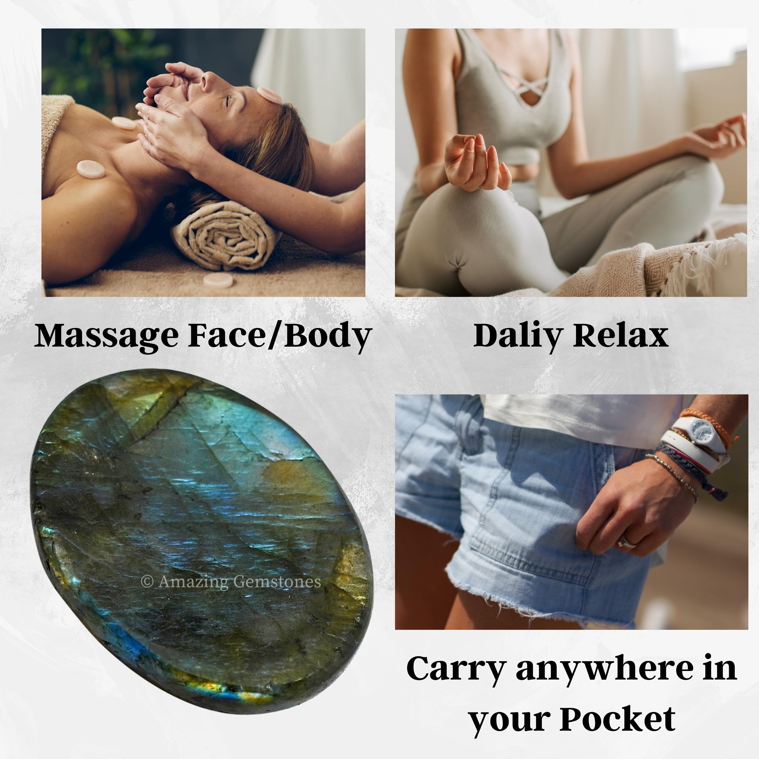 Labradorite Worry Stone - Natural Healing Crystal for Stress Relief & Anxiety - Meditation Palm Stone for Relaxation & Mindfulness - Unique Gift for Women & Men - Perfect for Office Desk, Yoga Practice & Travel Companion