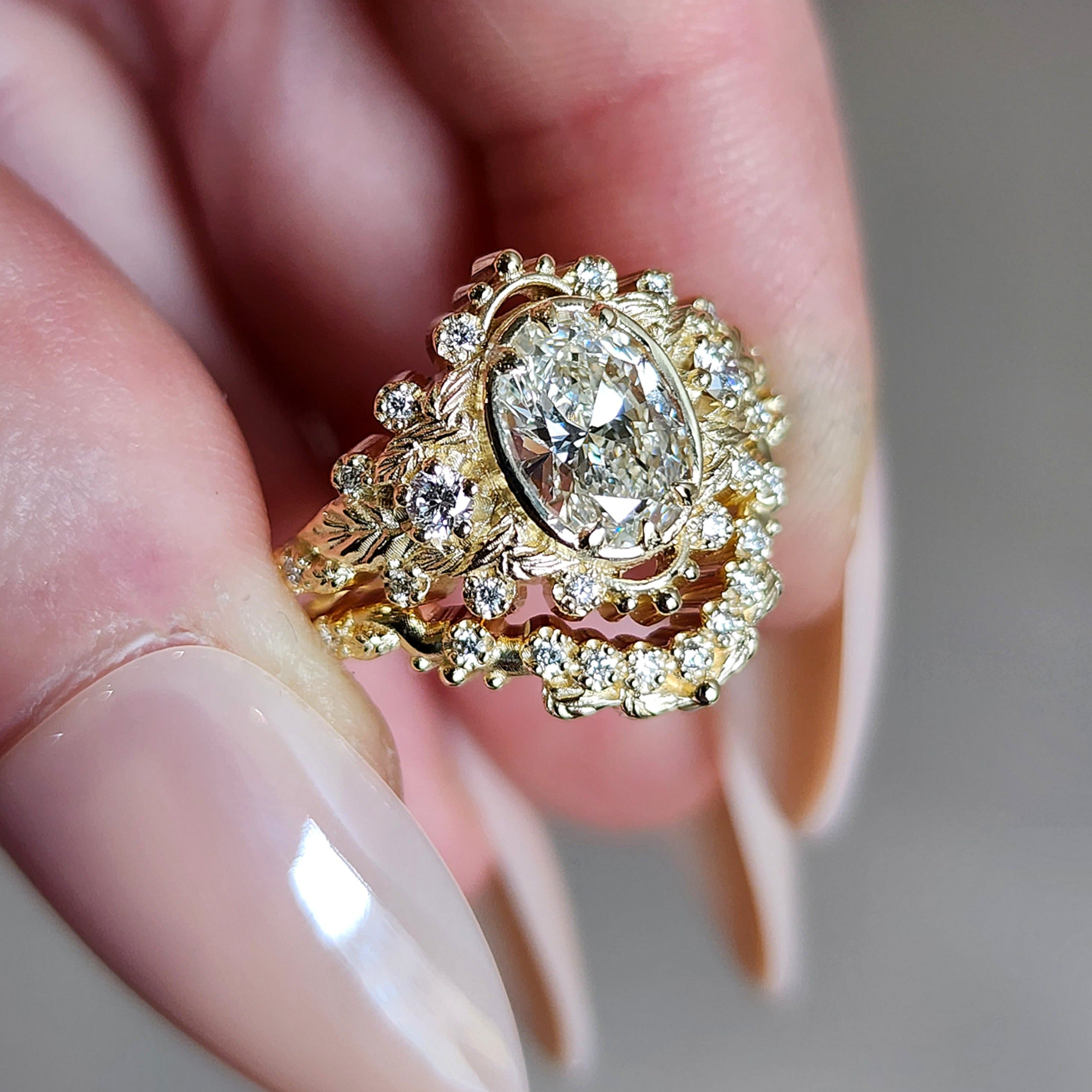 Natura Engagement Ring Setting with Natural Diamond Side Stones & Leaf Design - Customize Your Own Ring for Weddings, Proposals & Anniversaries