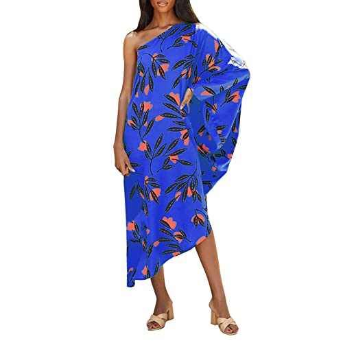Little Black Dress for Women - One Shoulder Bodycon Party Dress, Flowy Summer Kaftan Cover Up, Loose Long Dress (Blue, Size M) | Perfect for Cocktail Parties, Beach Cover-Ups & Evening Events