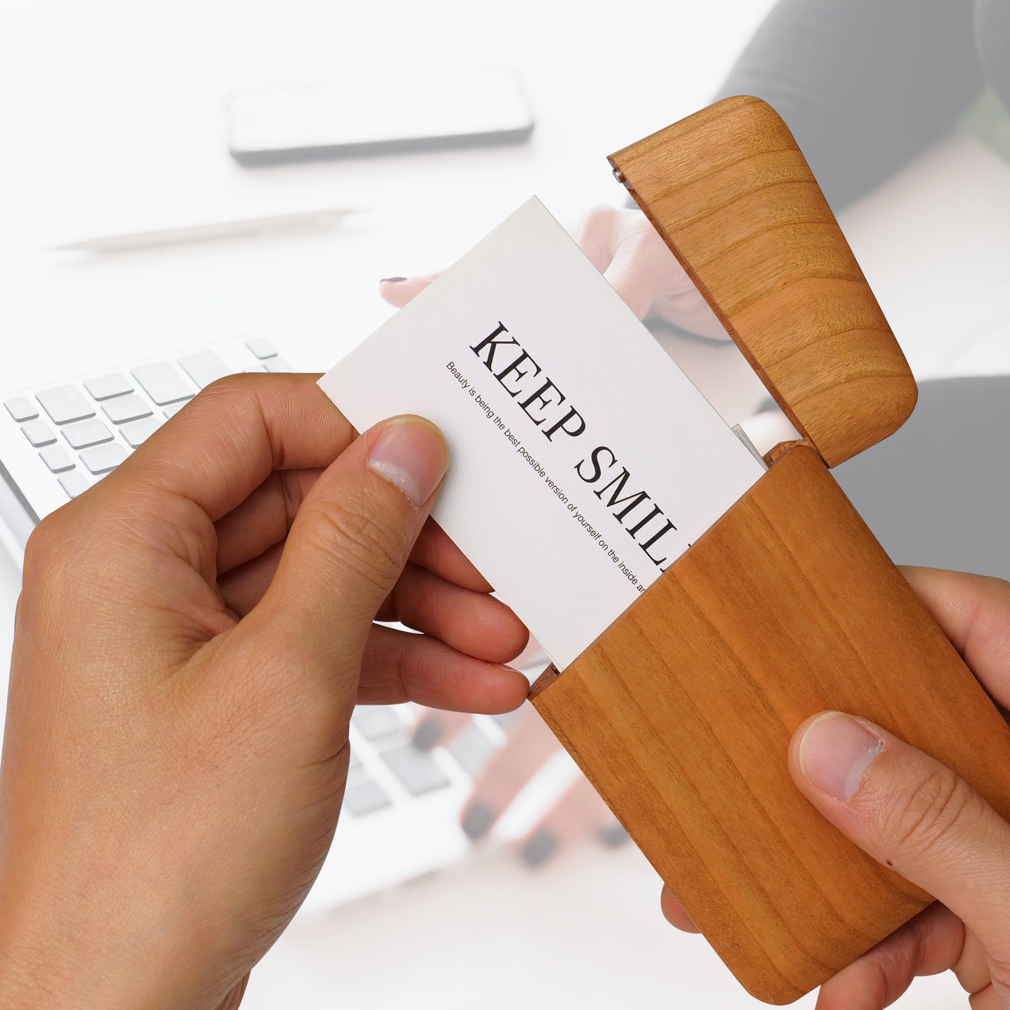 Premium Cherry Wood Business Card Holder with Magnetic Closure - Elegant Corporate Gift for Employees, Professionals & Networking Events - Ideal for Office, Meetings & Business Conferences