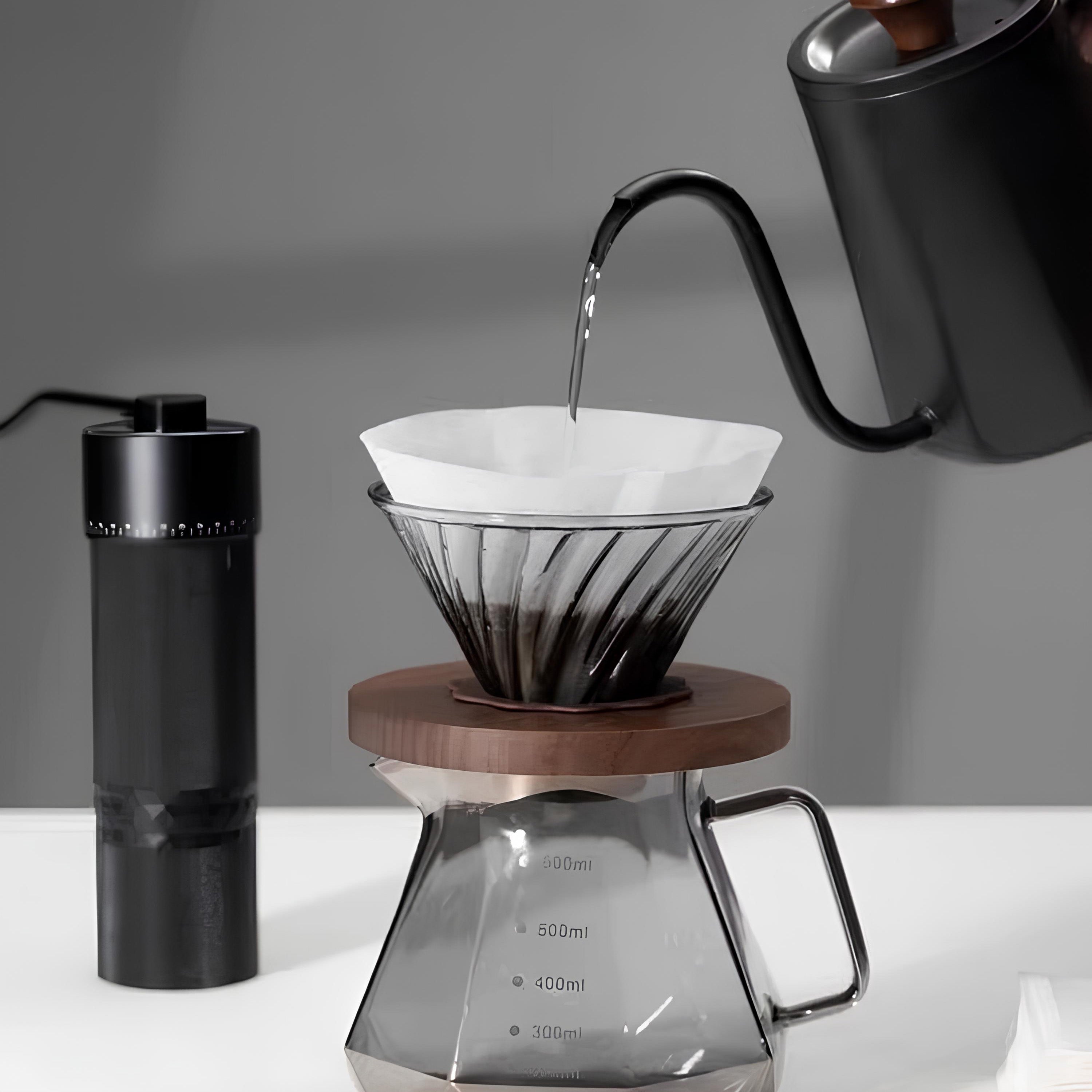 Premium V60 Coffee Dripper Set with Walnut Wood Stand & Glass Carafe - Perfect for Pour Over Brewing at Home, Office or Gifts for Coffee Lovers