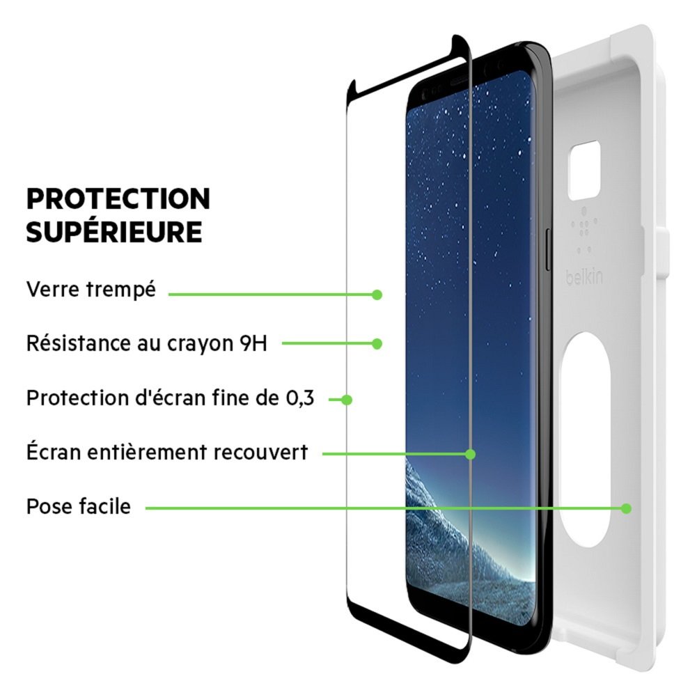 Belkin ScreenForce Tempered Glass Screen Protector for Samsung Galaxy S8+ - Edge to Edge Coverage, Anti-Scratch, Bubble-Free Installation - Perfect for Daily Protection & Gaming