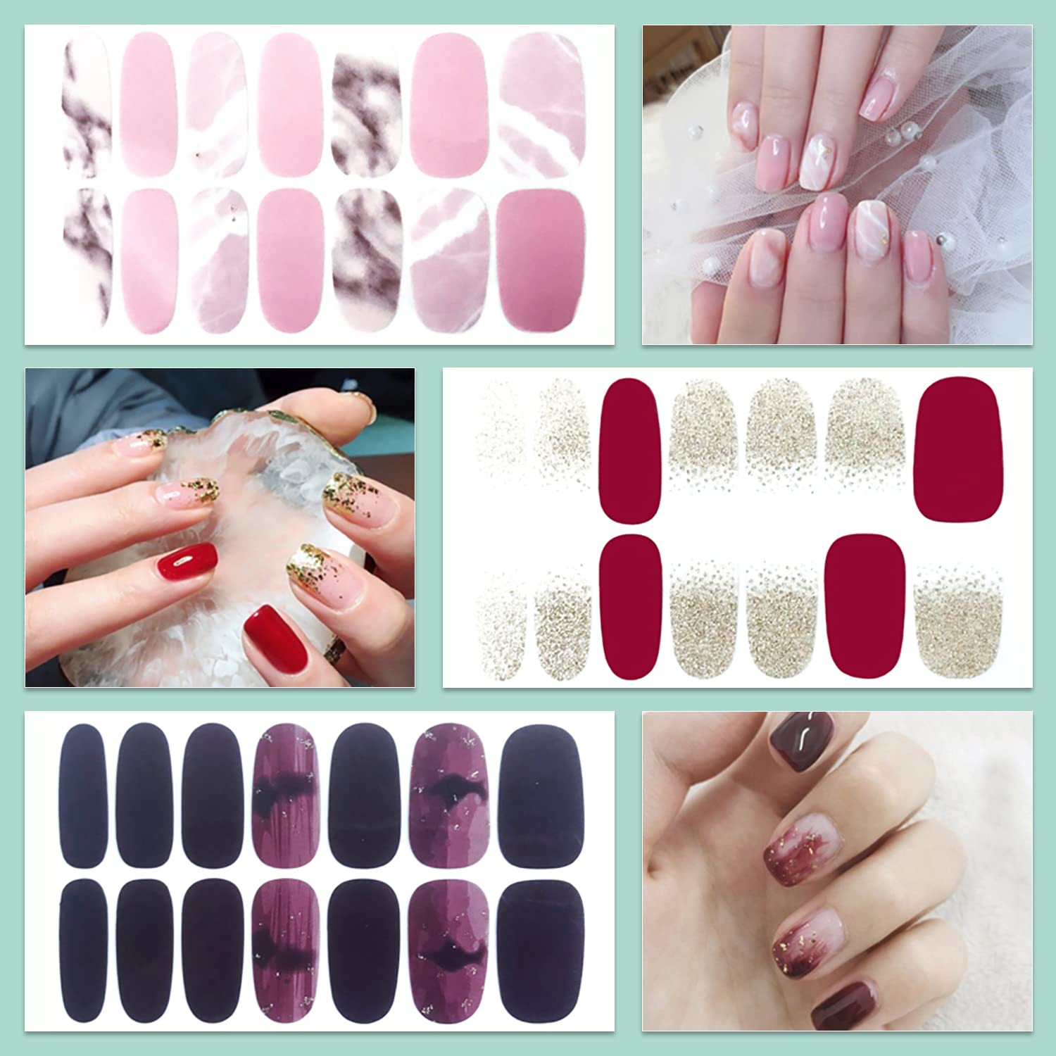 WOKOTO 20 Sheets Solid & Gradient Nail Wraps - Self-Adhesive Nail Polish Stickers for Women | Classic Nail Strips, Peel & Stick Gel Nail Art | Perfect for Home Manicures, Parties & Gifts