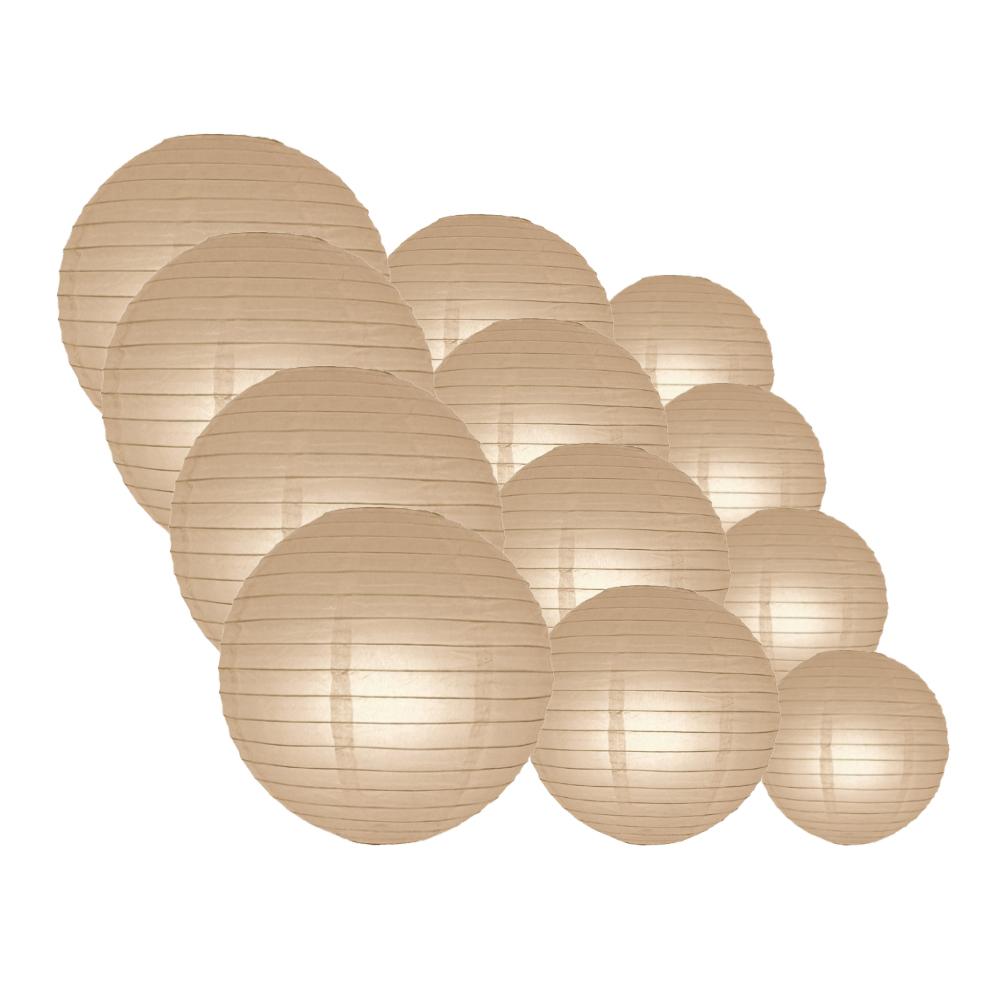 12-Piece Dusty Sand Rose Paper Lantern Set - 12/10/8 Inch Hanging Decorations for Wedding, Party & Home Decoration | Boho Chic & Rustic Theme Decor