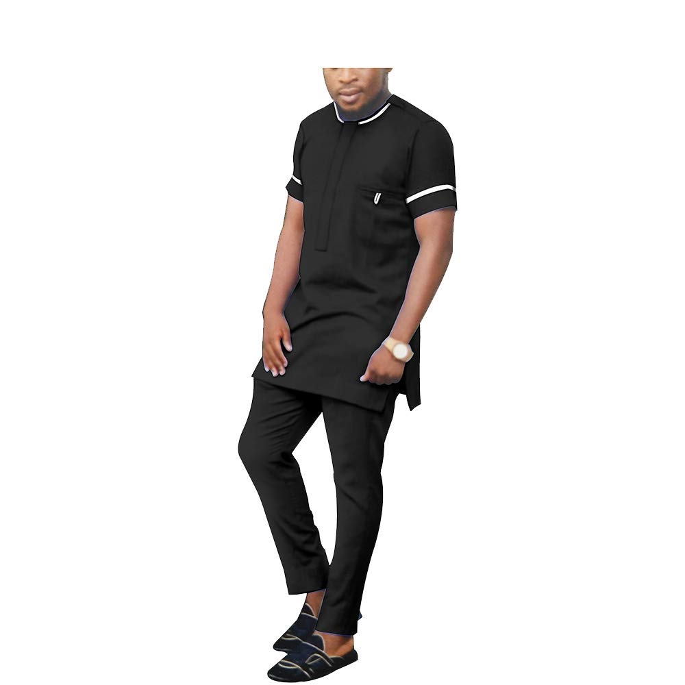 Men's African Print Tracksuit - Short Sleeve Dashiki Shirt & Pants Set with Pockets | Plus Size Casual Wear for Street Fashion & Cultural Events