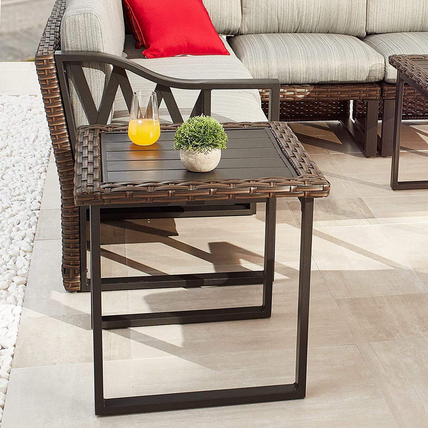 Romayard All-Weather Square Patio Side Table - Rattan Wicker Outdoor Coffee Table with Steel Frame - Perfect for Garden, Balcony & Poolside Decor