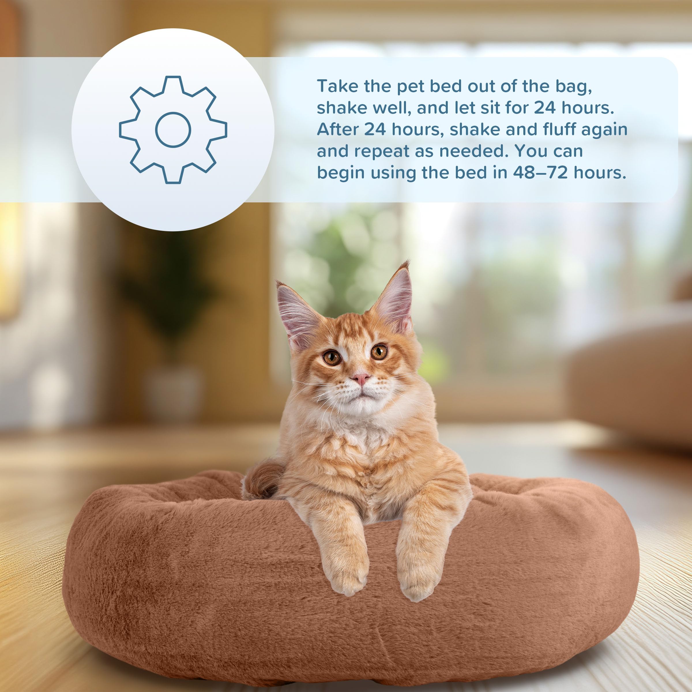 PETMAKER Donut Dog Bed for Small Dogs & Cats - Washable Removable Cover & Anti-Slip Bottom - Cozy Pet Bed for Puppies & Kittens - Perfect for Home, Crate & Travel (Beige)