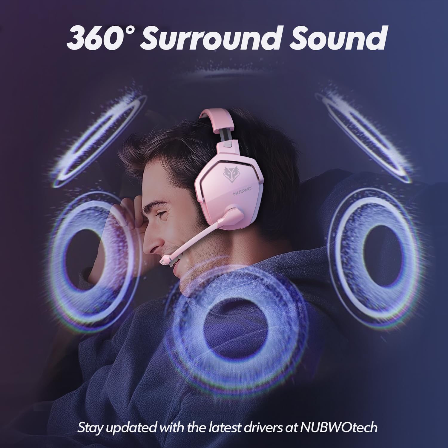 NUBWO G06 Dual Wireless Gaming Headset with Microphone - 2.4GHz & Bluetooth - 100 Hour Battery - 50mm Drivers - Pink | Compatible with PS5, PS4, PC, Mobile & Nintendo Switch | Perfect for Gaming, Streaming & Online Meetings