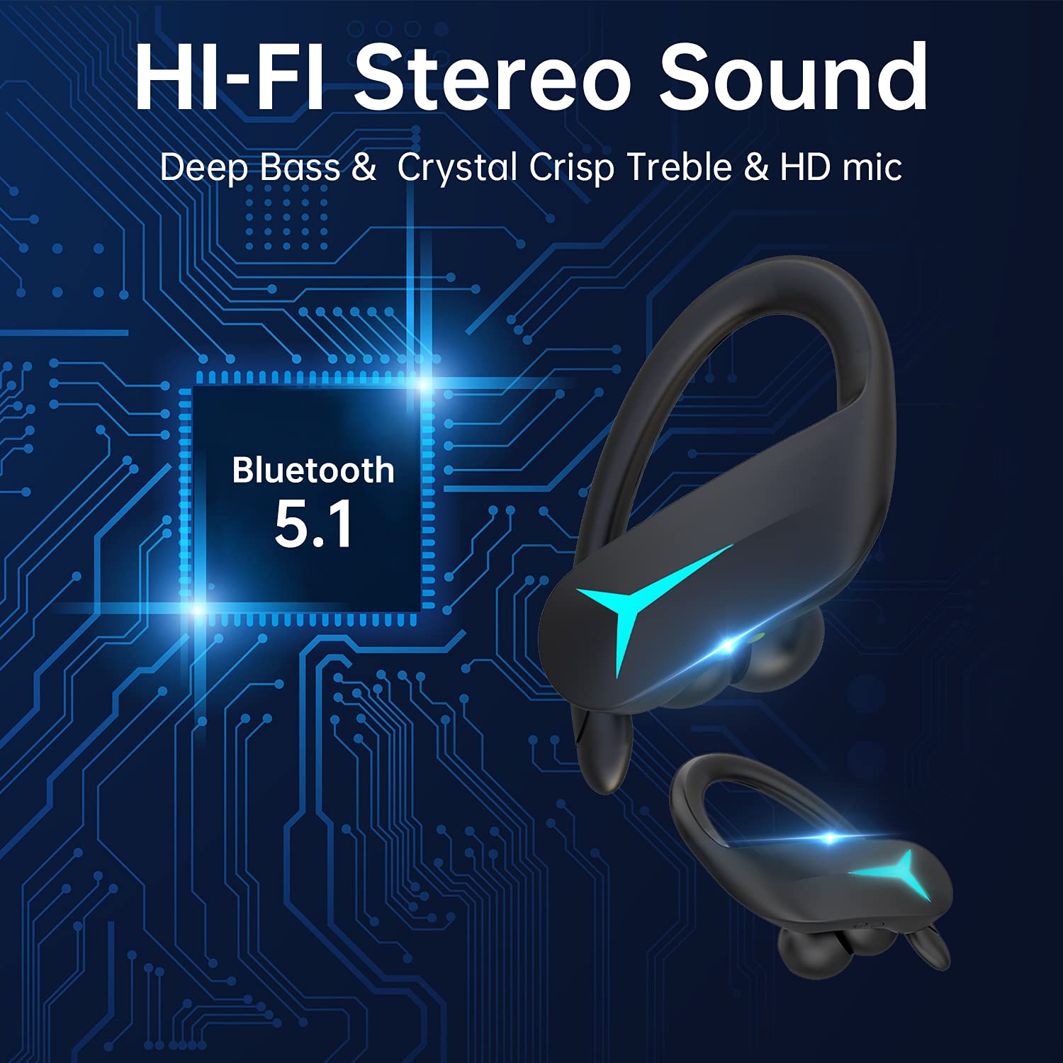 Wireless Earbuds 5.1 Bluetooth Headphones - IPX7 Waterproof, 40H Playtime, Built-in Mic, Stereo Sound, Touch Control - Perfect for Running, Gym, Sports - Compatible with iPhone & Samsung