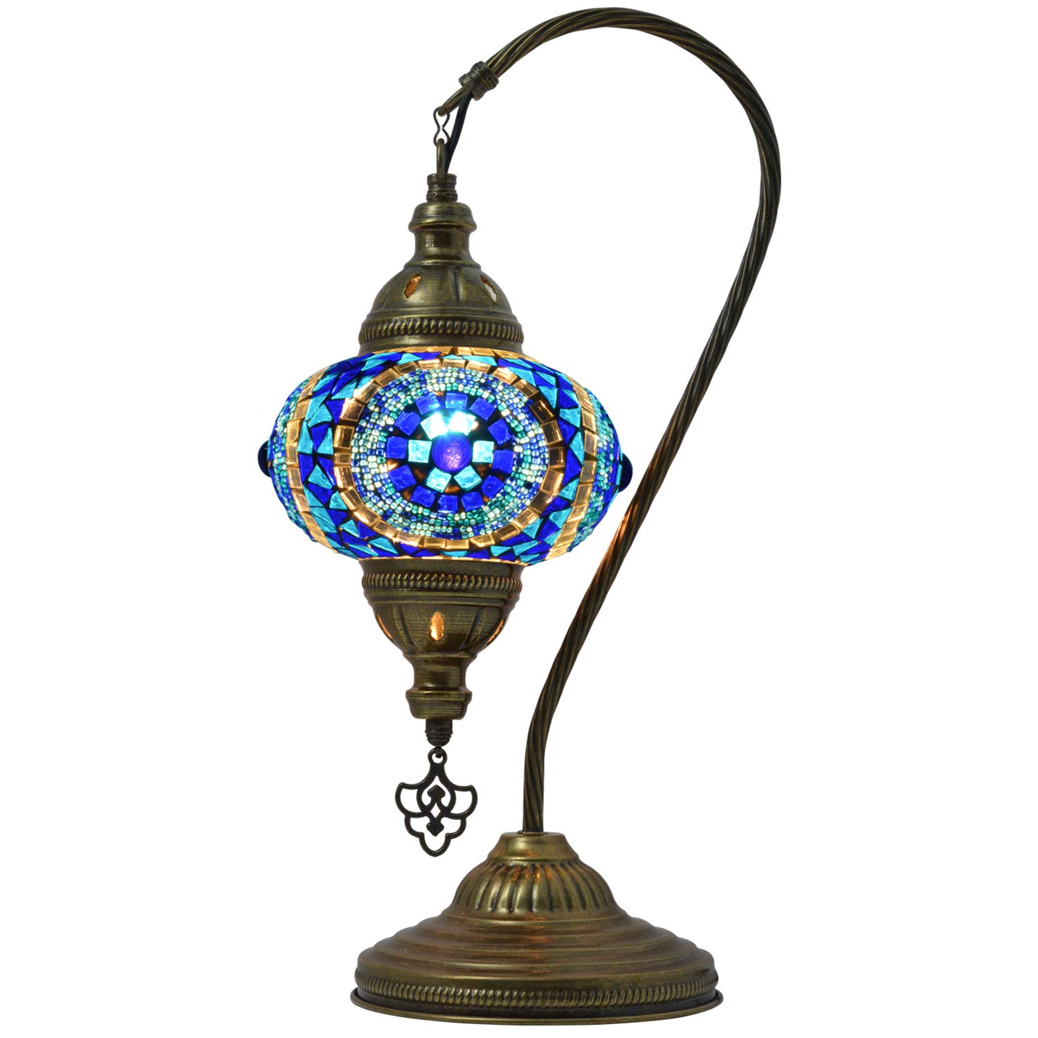 MOZAIST Turkish Mosaic Table Lamp - Swan Neck Moroccan Stained Glass Tiffany Style Desk & Bedside Lamp with US Plug & E12 Socket | Vintage Bohemian Home Decor for Living Room, Bedroom & Office