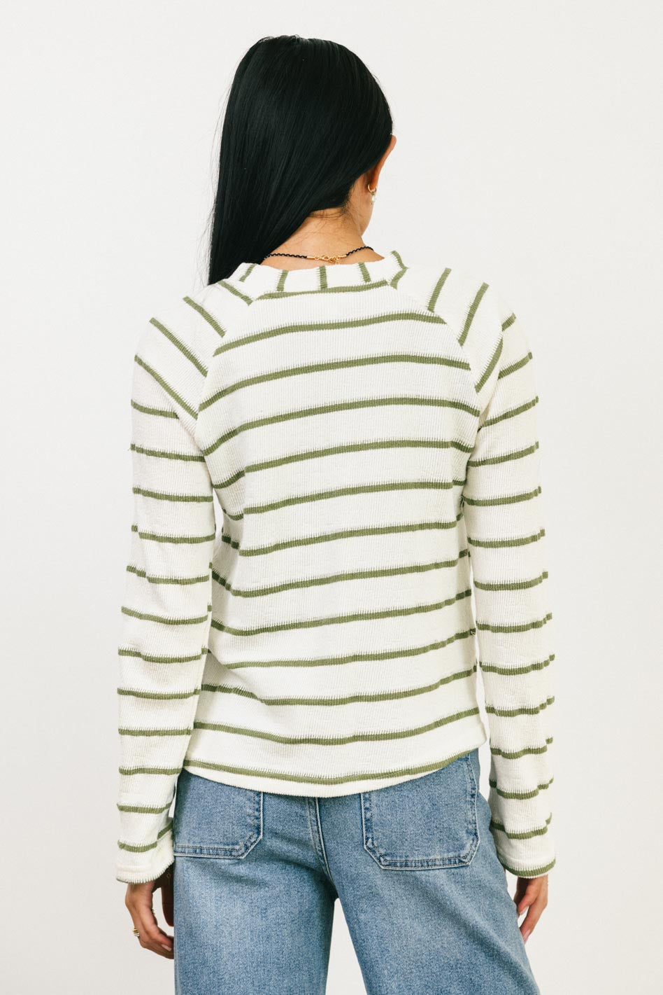 Franny Striped Grommet Top Women's Olive Green Casual Shirt - Perfect for Summer Outfits, Beach Wear and Boho Fashion Styles