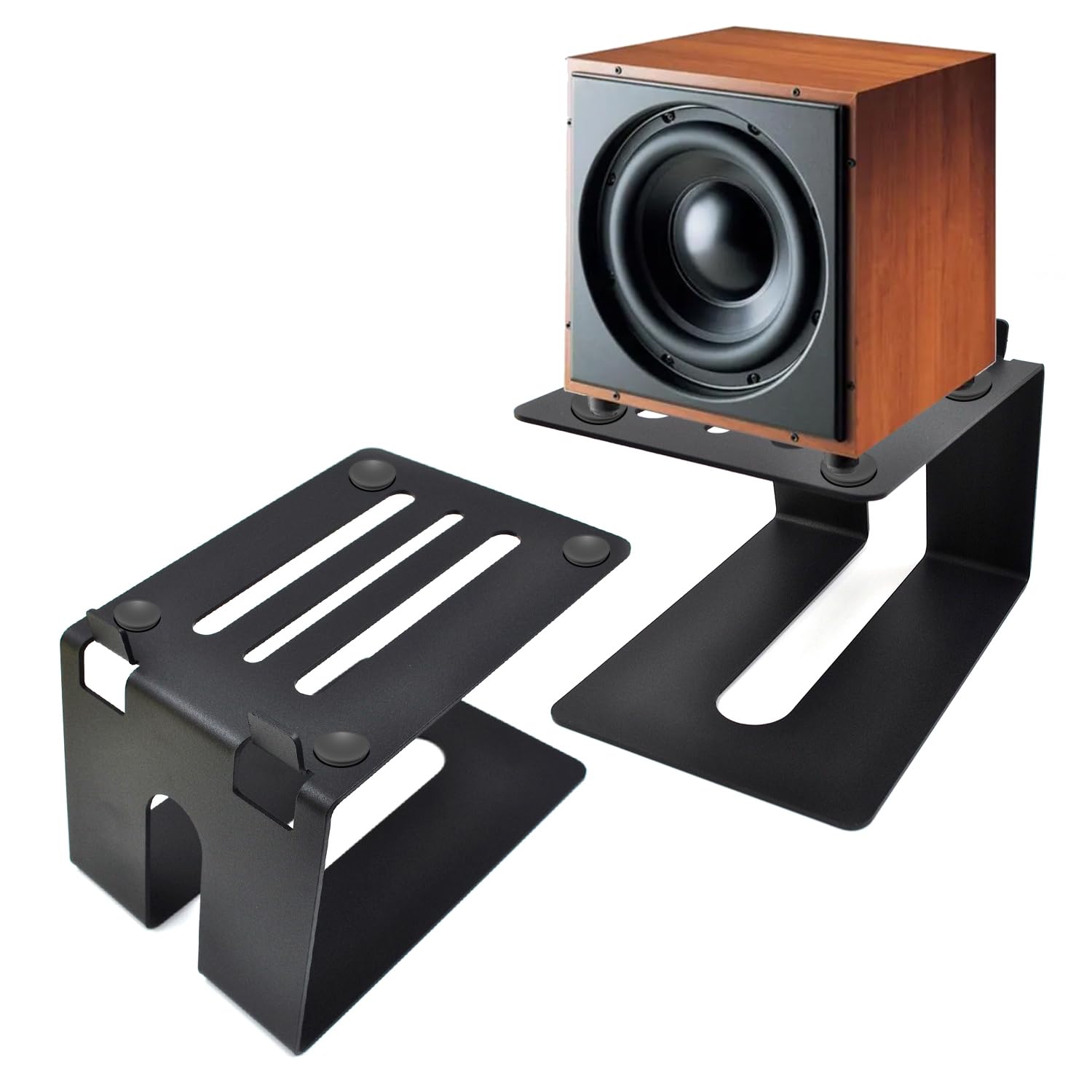 Premium Metal Desktop Speaker Stands (1 Pair) - 5° Incline Studio Monitor Stands with Anti-Vibration Pads, Supports 30lbs - Black - Perfect for Home Office, Gaming Setup & Music Production Studios