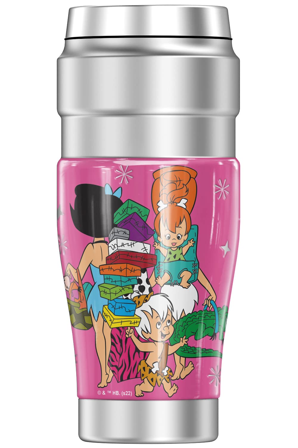 Flintstones Wilma and Betty 16oz Stainless Steel Travel Tumbler - Vacuum Insulated Double Wall Thermos for Hot & Cold Drinks - Perfect for Office, Gym, Camping and Outdoor Adventures