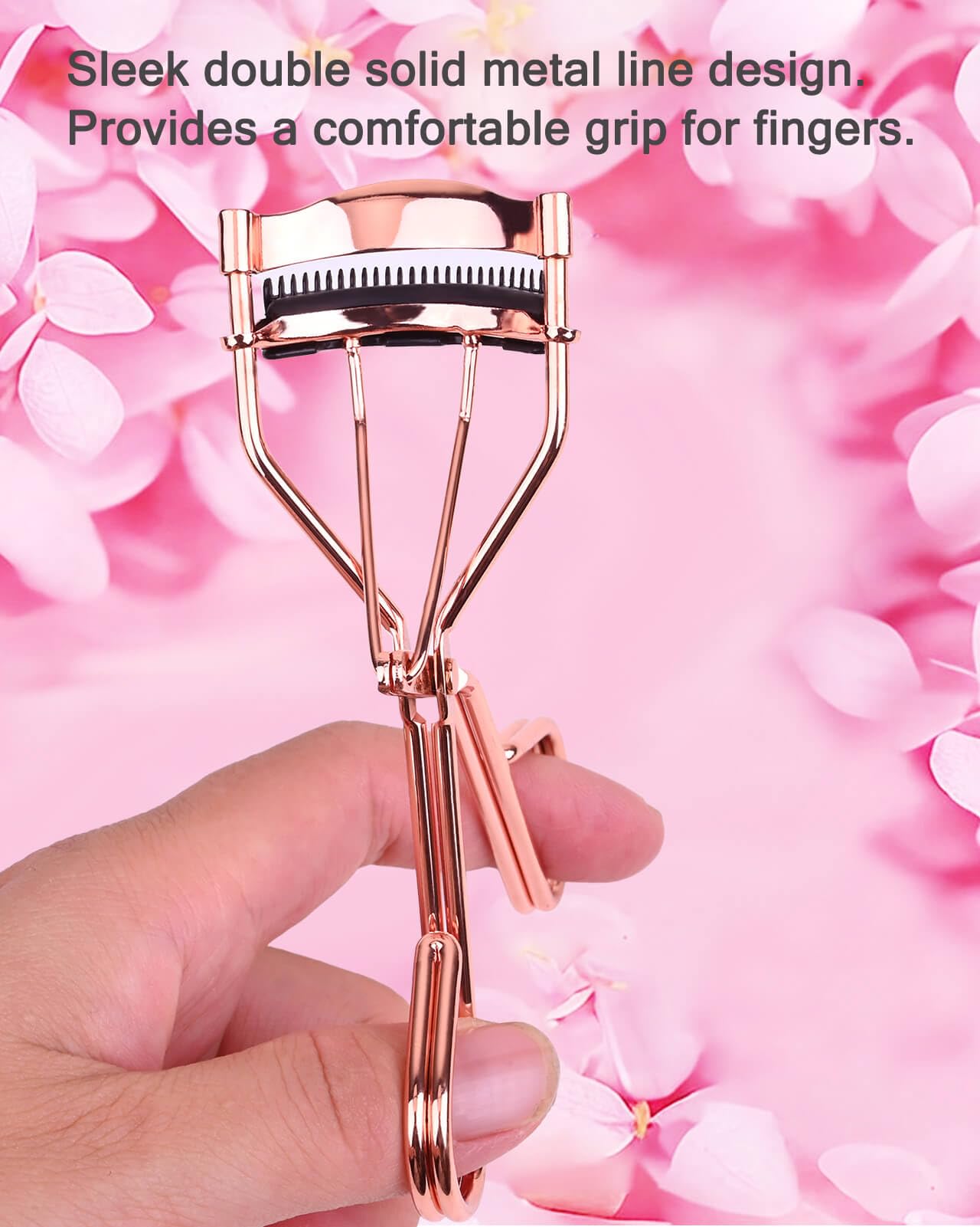 Premium Rose Gold Eyelash Curler with Comb - 3 Refill Pads & 3 Combs for Long-Lasting Curls in 10 Seconds | Perfect for Daily Makeup, Bridal Looks & Professional Salon Use
