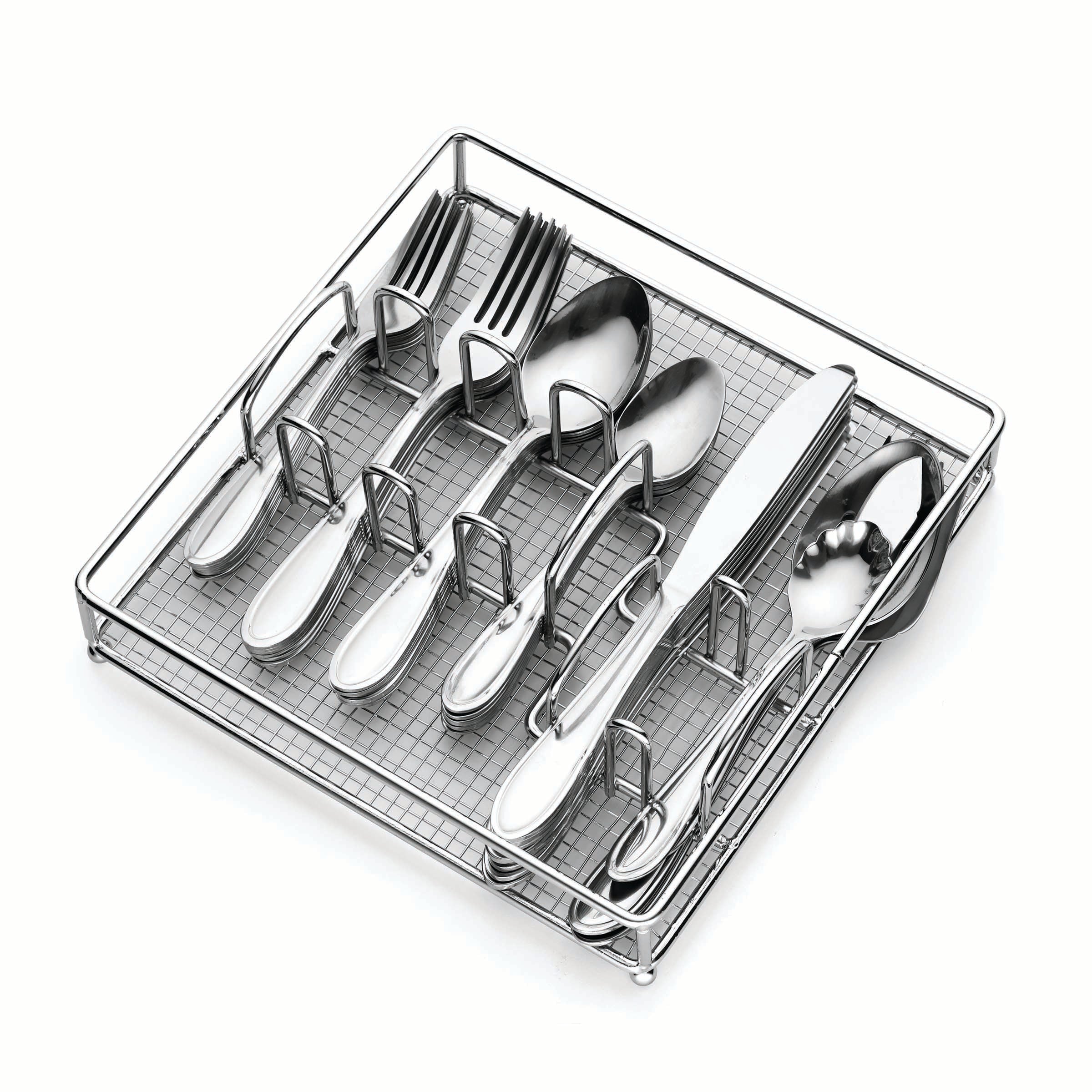 Lincoln 46-Piece Stainless Steel Flatware Set with Storage Caddy - Elegant Silverware for Dinner Parties, Weddings & Everyday Dining