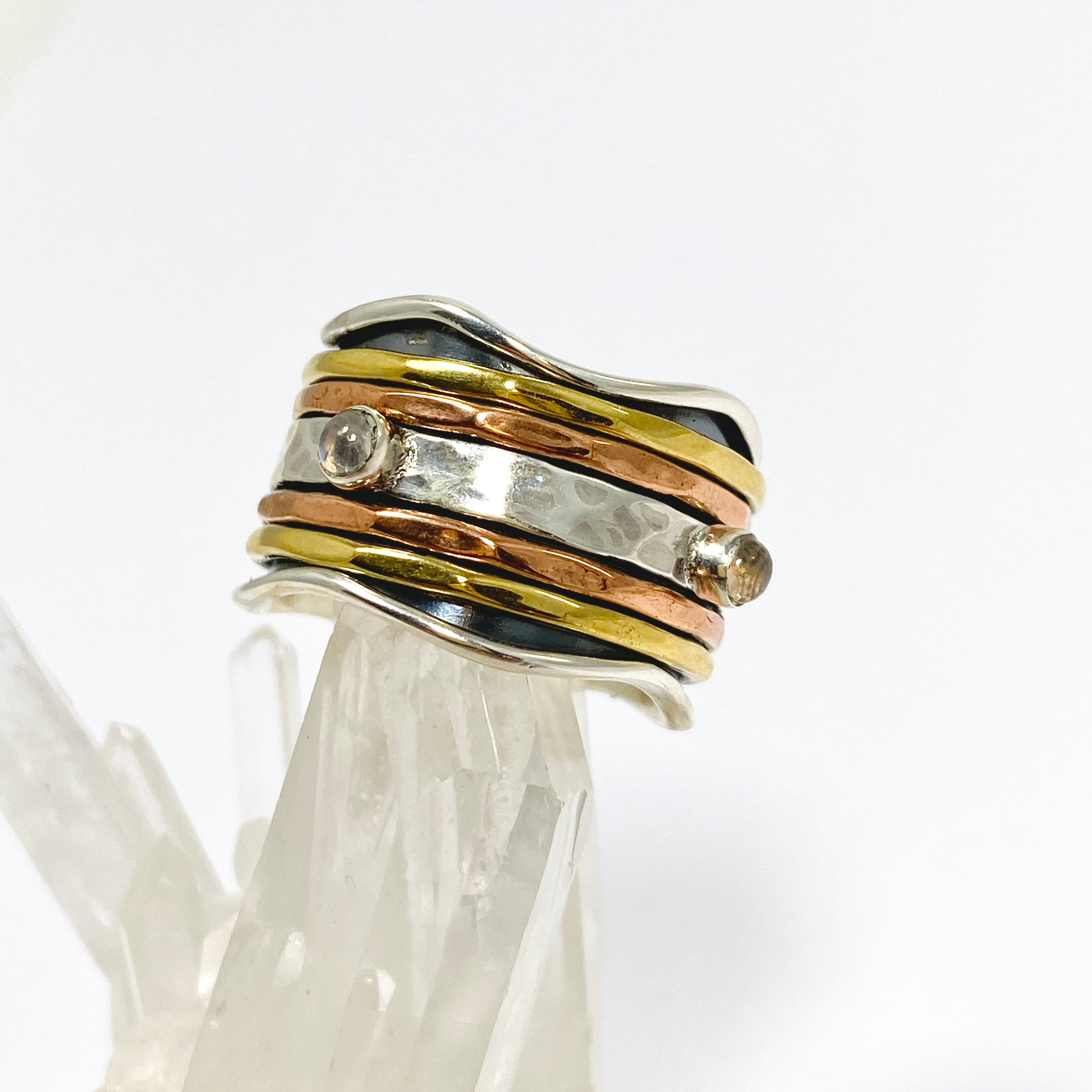 Moonstone Spinner Ring Size 9.5 R3905 - Elegant Adjustable Sterling Silver Jewelry for Women, Perfect for Meditation, Stress Relief & Everyday Wear