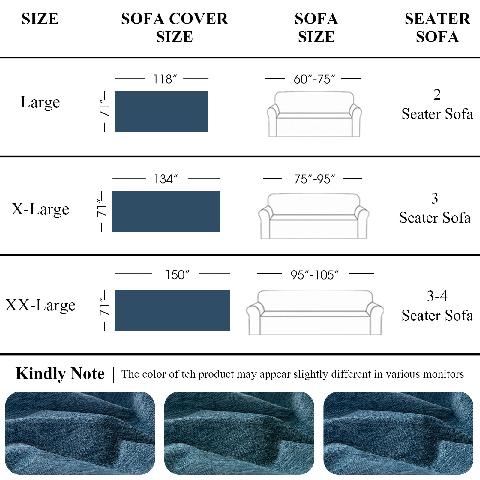 VClife Blue Chenille Sofa Cover for 2 Cushion Couches - Non-Slip Pet-Friendly Sectional Sofa Protector (71