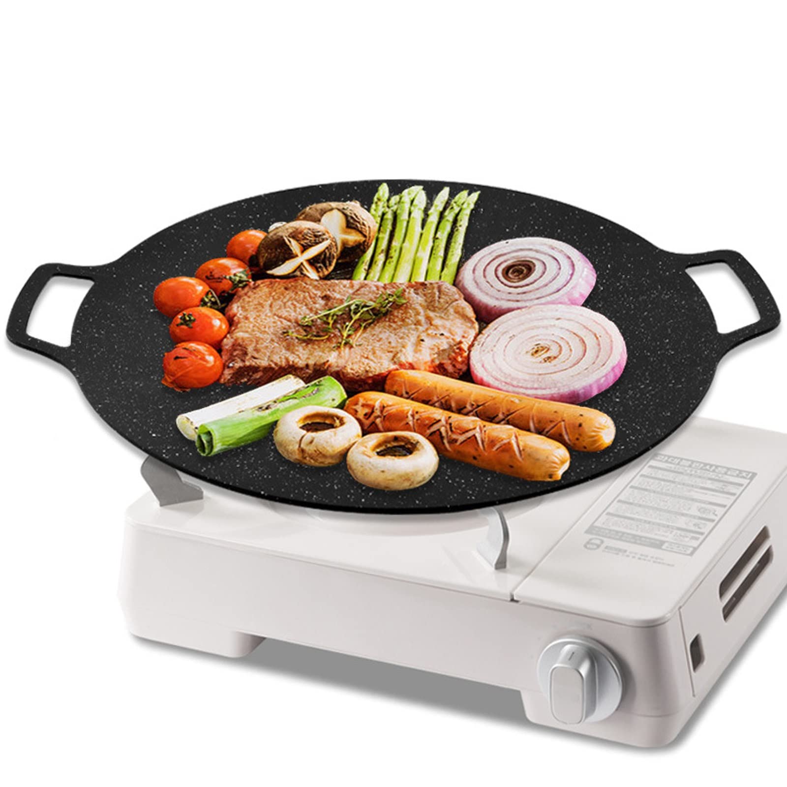 Premium Korean BBQ Grill Pan - Non-Stick Round Grill Cookware for Stovetop & Induction - Maifan Stone Barbecue Plate Frying Pan - Perfect for Outdoor, Home & Camping Cooking (41cm)