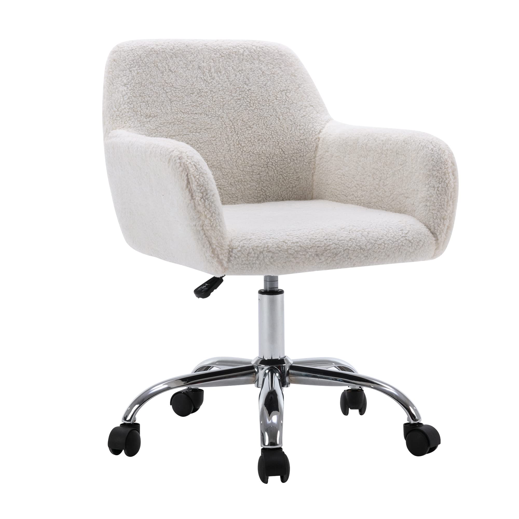 KCC Faux Fur Vanity Makeup Desk Chair - Fluffy Swivel Office Chair with Wheels, Adjustable Height Upholstered Armchair for Women Girls, Elegant Home Office & Bedroom Decor (Pink, White)