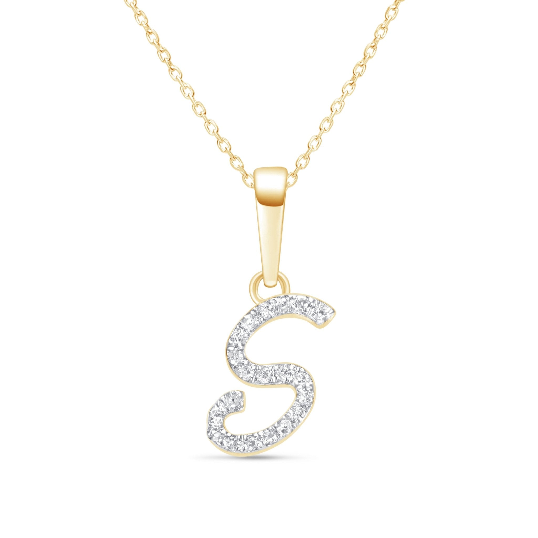 14K Yellow Gold Cursive Diamond Initial Necklace - Personalized Name Pendant for Women - Perfect for Birthdays, Anniversaries & Everyday Elegance