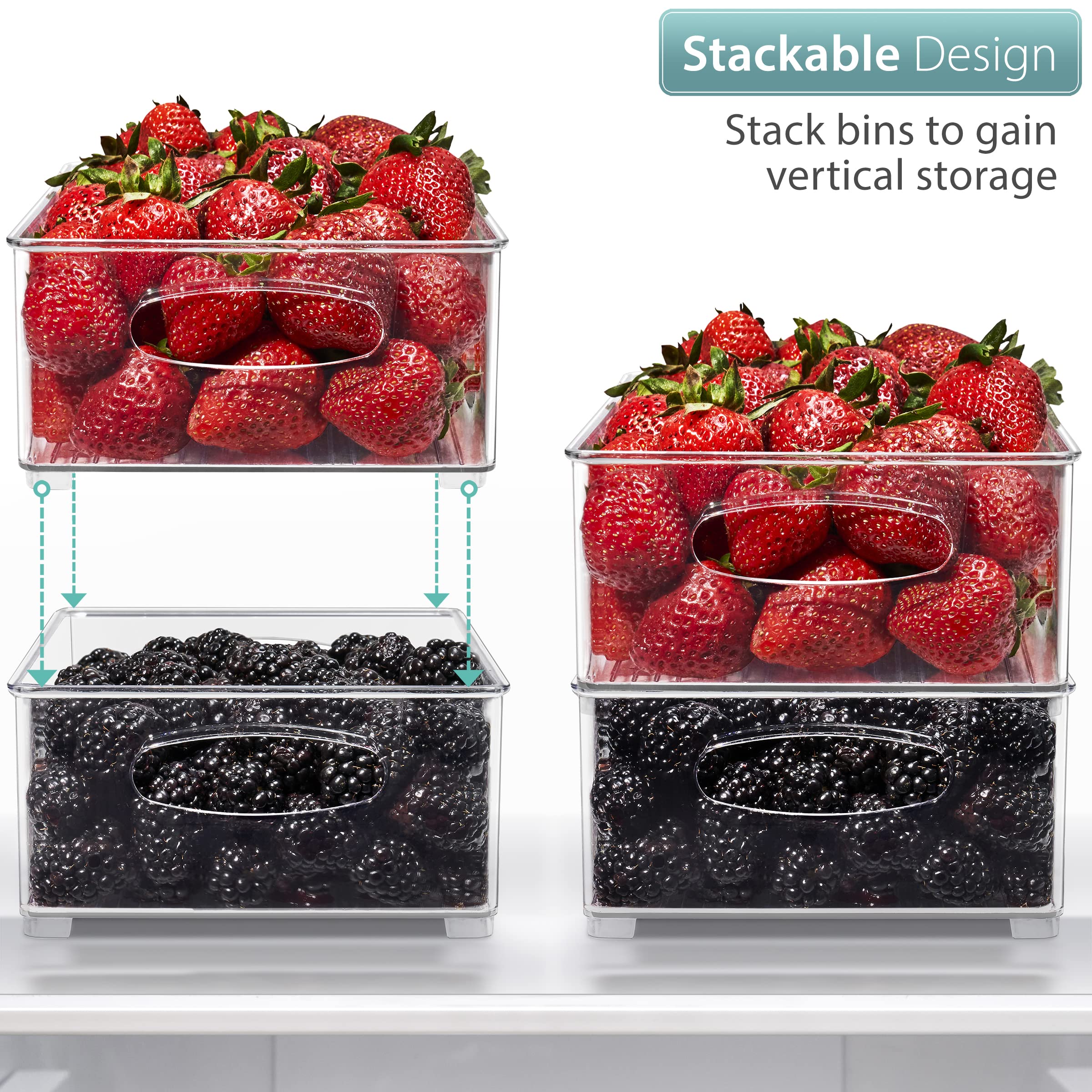 Sorbus Stackable Refrigerator Organizer Bins - Clear Plastic Storage Containers for Kitchen Pantry, Freezer & Fridge Organization - Food Storage Bins with Handles for Countertops & Drawers (2 Pack) - Perfect for Meal Prep, Leftovers & Small Appliance Storage