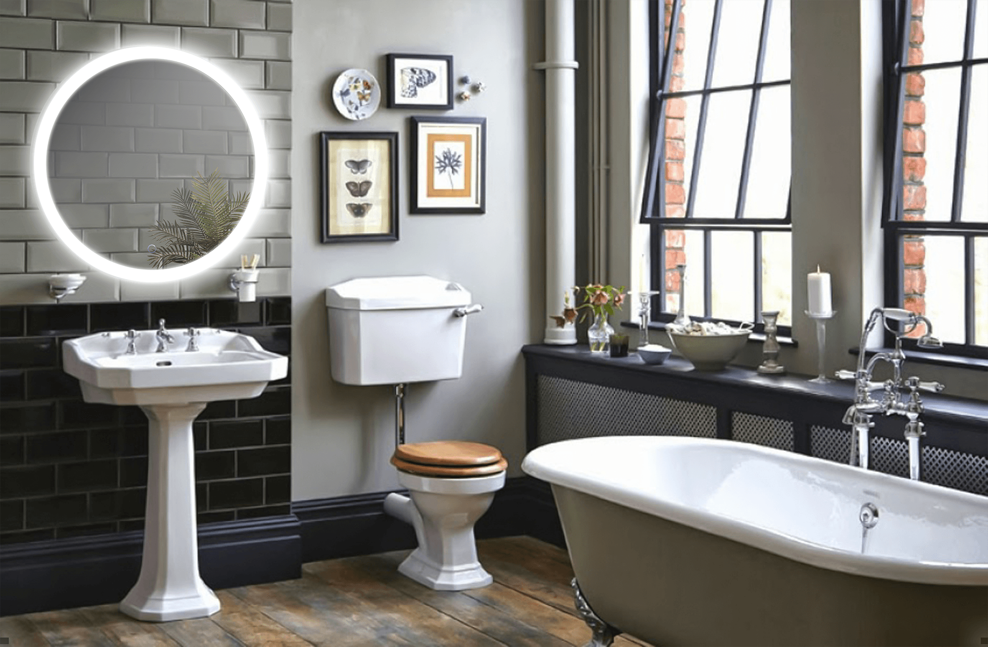 Krugg SOL 30 Inch LED Bathroom Mirror with Dimmable Lights - Perfect for Vanity, Makeup, and Modern Bathroom Decor