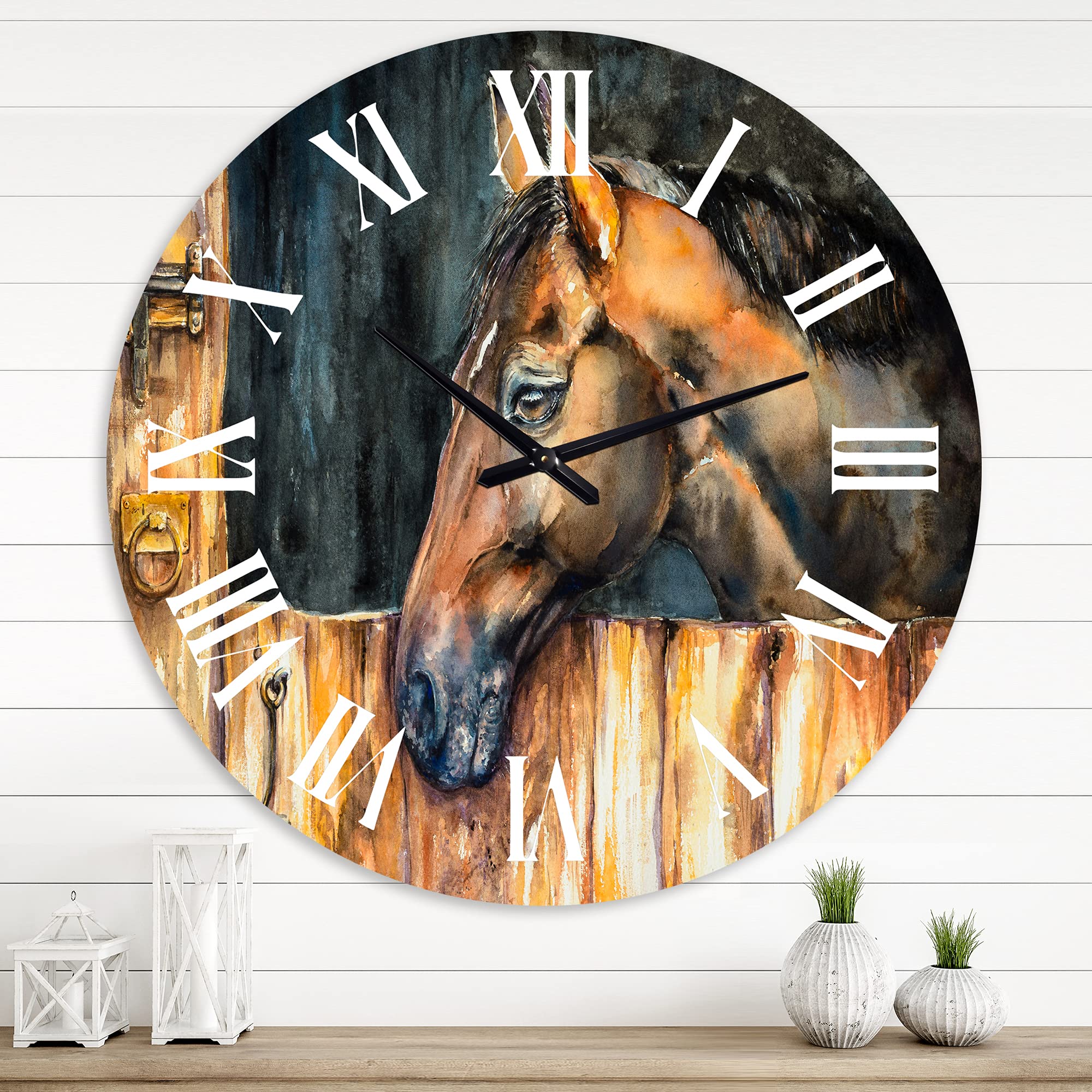 Farmhouse Wall Clock with Horse Design - Large Rustic Animal Wall Clock for Living Room, Kitchen, Bedroom & Office Decor | Perfect for Farmhouse, Country & Vintage Home Style