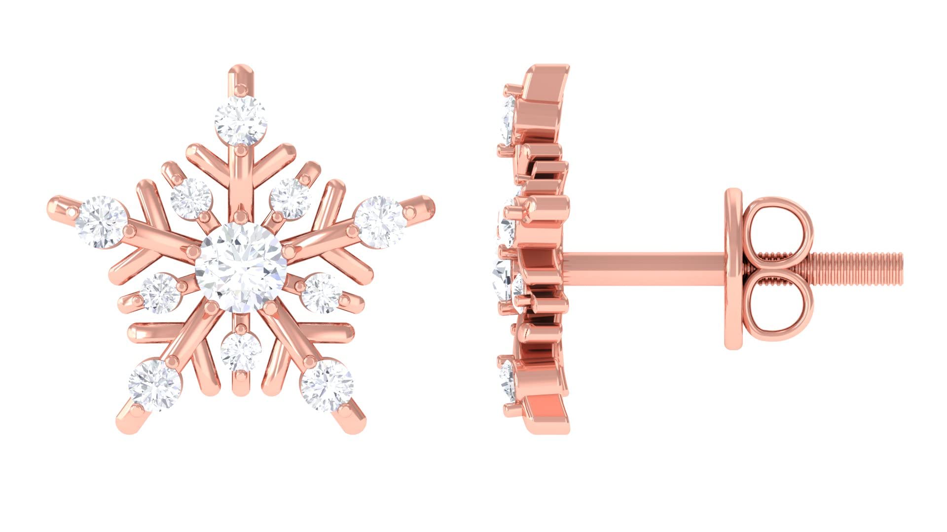 1/2 CT Moissanite Stud Earrings in 14K Solid Gold Prong Setting - Snowflake Design Screw Back Earrings for Women | Perfect for Weddings, Anniversaries & Everyday Elegance