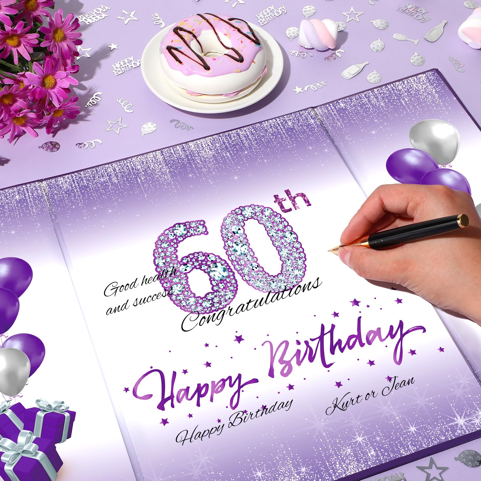 Purple & Silver 60th Birthday Party Decorations Set - Unique Guest Book Alternative for Women & Men - Perfect for 60th Anniversary Celebrations, Gifts, and Party Supplies | Great for Milestone Birthday Decor, Signature Keepsake, and Special Occasion Favors