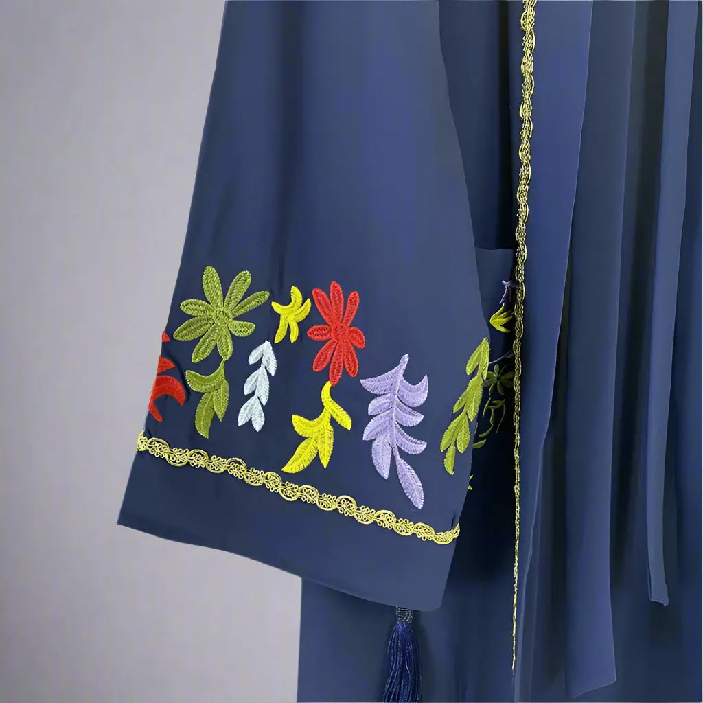 Elegant Muslim Women's Embroidery Open Abaya Dress - Modest Islamic Clothing for Prayer, Mosque & Special Occasions