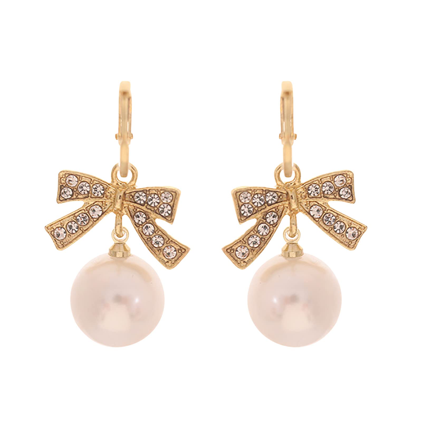 Elegant Bow Pearl Earrings for Teen Girls & Women - Minimalist Piercing Studs & Medium Hoop Earrings in Gold - Trendy Jewelry Gift for Birthday, Party & Everyday Wear (Gold, One Size)