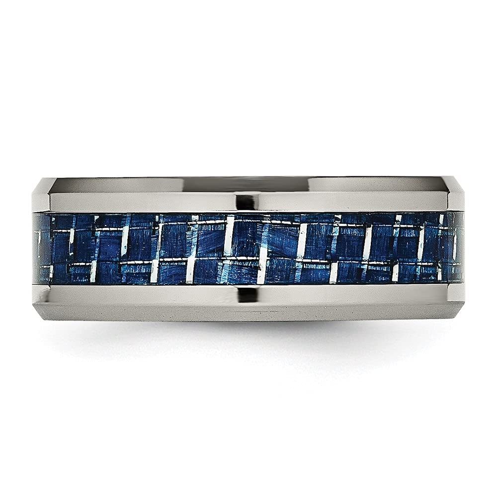 Titanium 8mm Blue Carbon Fiber Wedding Band Ring for Men - Polished Finish, Comfort Fit, Durable & Lightweight - Perfect for Engagement, Anniversary & Everyday Wear