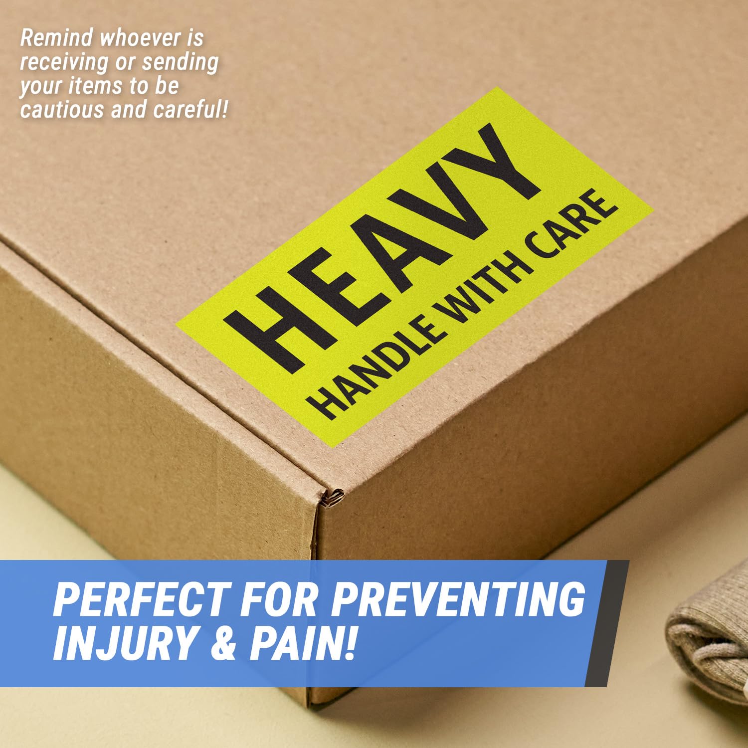 Heavy Duty Caution Labels - 4 x 2 Inch Fluorescent Yellow Warning Stickers (900 Pack) for Shipping & Handling | Strong Adhesive, Bold Lettering | Ideal for Boxes, Packages & Industrial Equipment