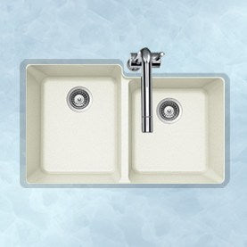 Houzer M 175U Quartztone Series Granite Undermount 60/40 Double Bowl Kitchen Sink - Durable & Stylish for Modern Kitchens, Perfect for Cooking and Entertaining