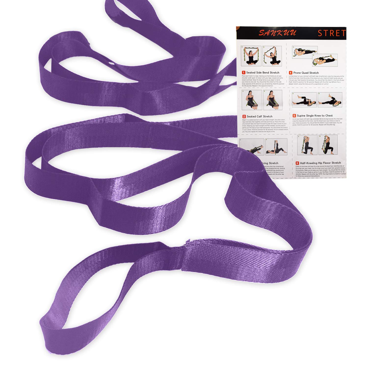 Premium SANKUU Yoga Stretching Strap with 12 Loops - Physical Therapy Equipment for Flexibility Training, Pilates & Gymnastics - Ideal for Home Workout, Gym Exercise & Rehabilitation (Women & Men)