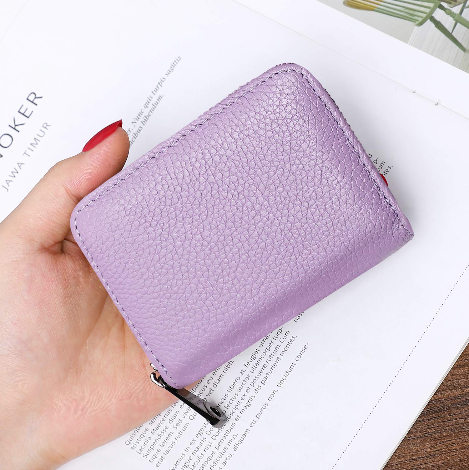 RFID Blocking Genuine Leather Credit Card Holder Wallet with Zipper - Slim Women's Wallet for Credit Cards, ID & Cash - Perfect for Travel, Business & Everyday Use