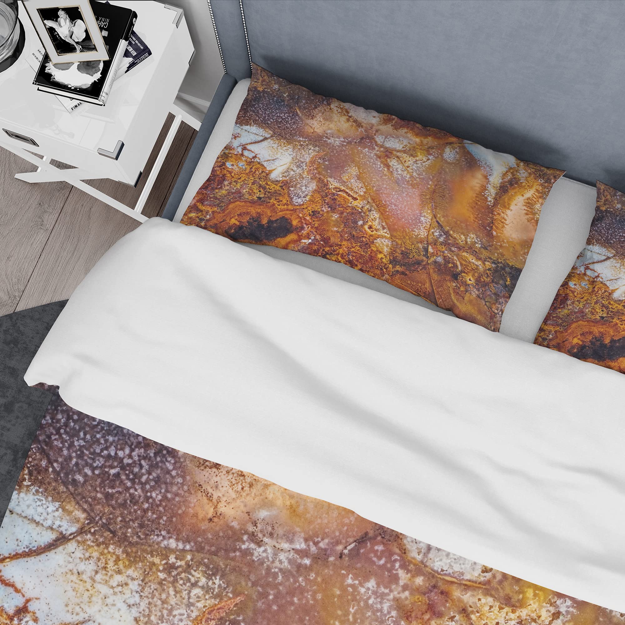 Brown Moss Agate Abstract Macro Modern Duvet Cover Set King Size - 3 Piece Contemporary Bedding Set for All Seasons | Perfect for Master Bedrooms, Guest Rooms & Luxury Hotel Decor