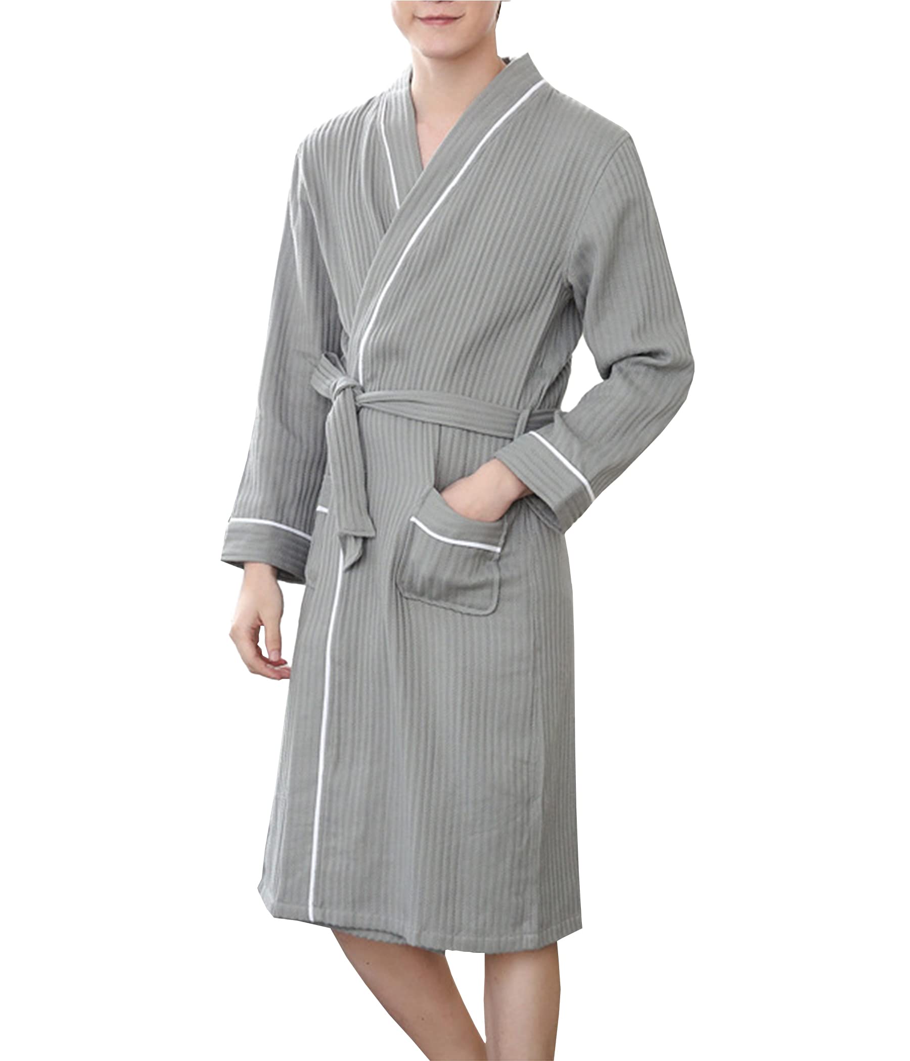 Men's Waffle Cotton Long Sleeve Bathrobe - Soft Cardigan Sleepwear for Home & Lounge - Cozy Nightgown for Relaxing, Spa Days and Comfortable Indoor Wear