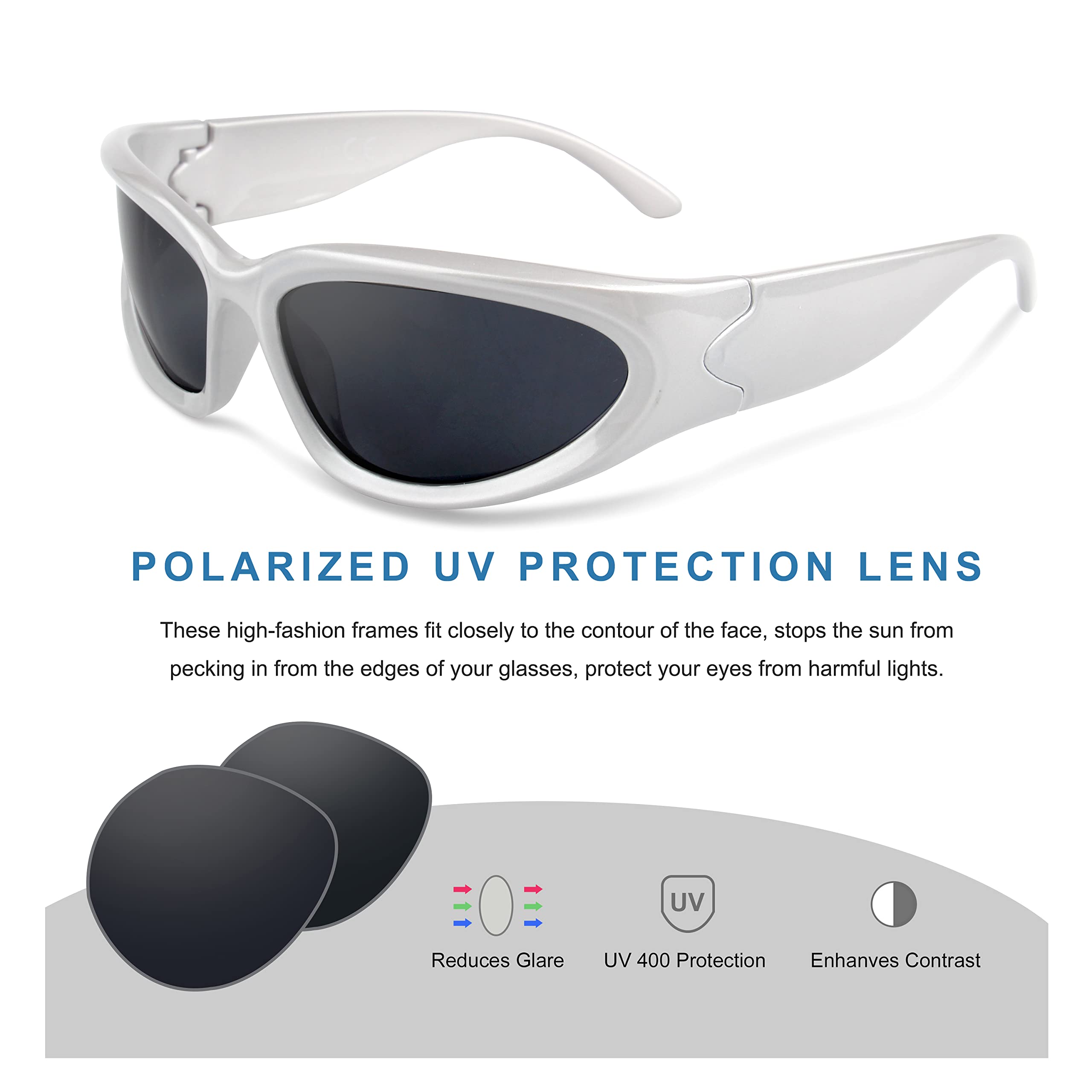 KENBO Y2K Sunglasses - Futuristic Wrap Around Sport Shades for Women & Men - Oval Frame Fashion Sunglasses for Running, Cycling & Outdoor Activities