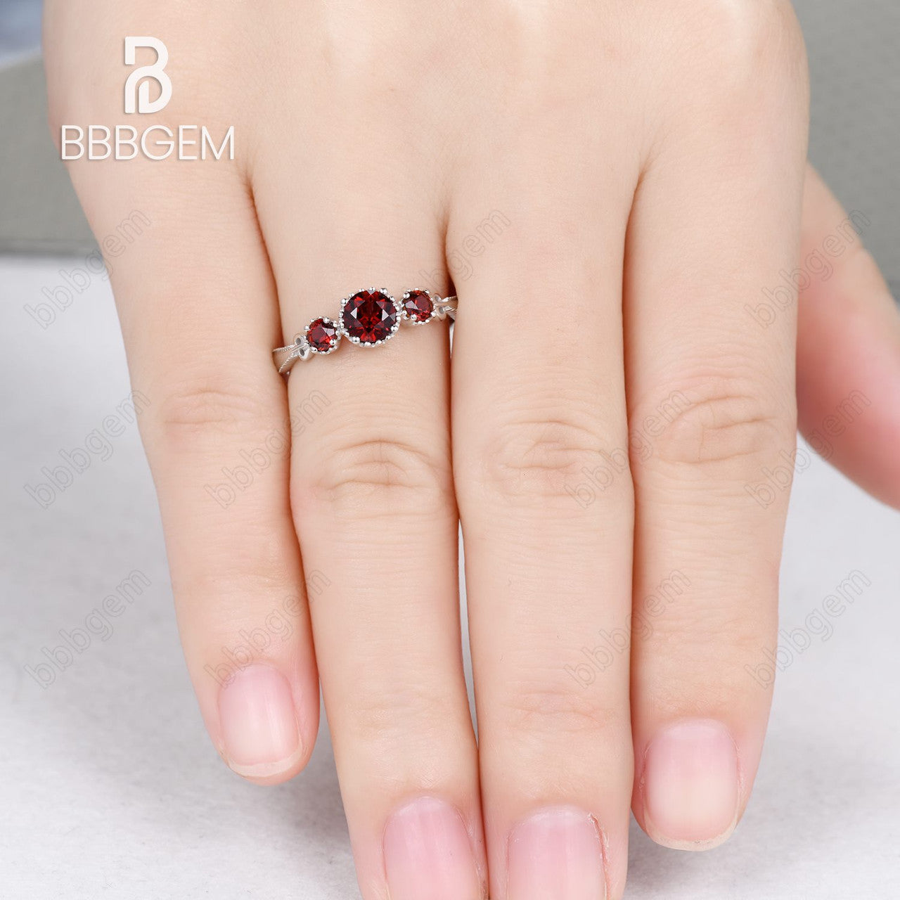 0.5CT Three Stone Round Garnet Engagement Ring in White Gold - January Birthstone Jewelry for Women, Perfect for Proposals, Anniversaries & Special Occasions