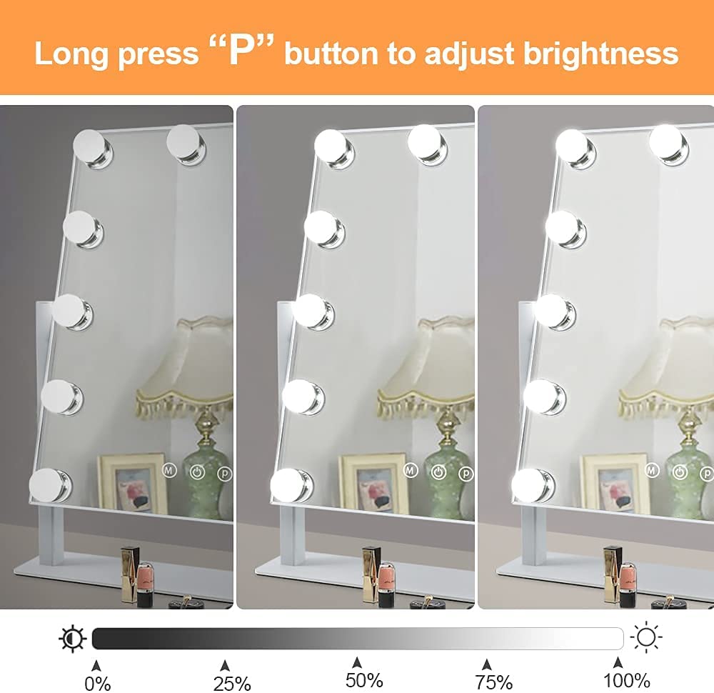 Depuley 18 x 17 Inch Lighted Makeup Mirror with 12 Dimmable LED Bulbs - 3 Color Lighting, 10X Magnification, 360° Swivel & Touch Control (47 x 44 cm) - Perfect for Vanity, Dressing Room & Professional Makeup Application