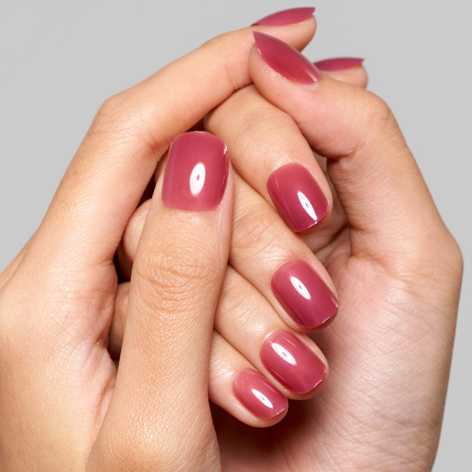 GLAMERMAID 24Pcs Short Squoval Press On Nails - Brick Red Jelly Gel Fake Nails with Glossy UV Finish, Reusable Acrylic False Nails for Women | Perfect for Spring Summer Manicure, Parties, Weddings & Daily Wear