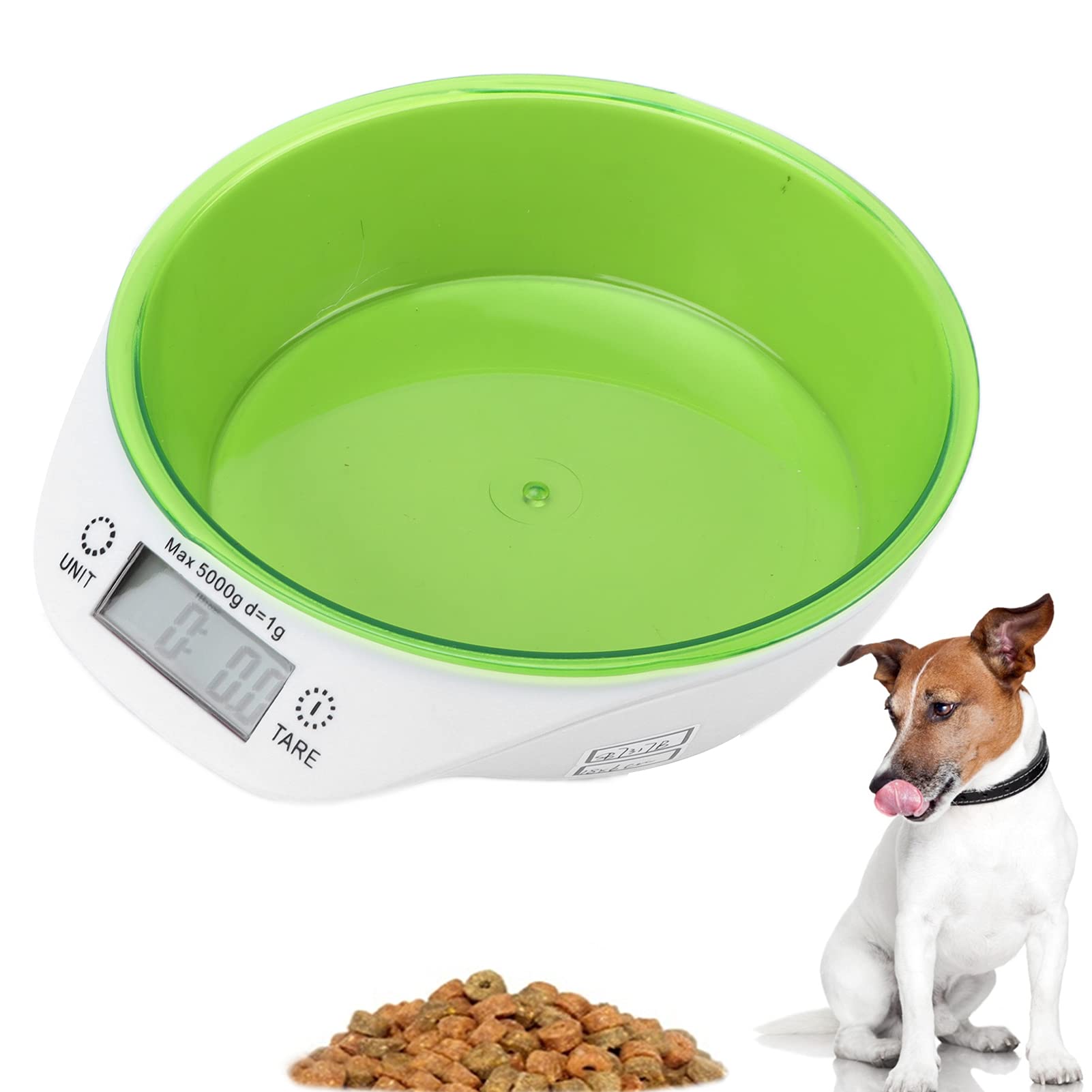 Portable Detachable Digital Pet Scale Bowl for Dogs & Cats - Durable Kitchen Food Weighing Bowl for Precise Pet Nutrition (Green) | Perfect for Measuring Pet Food Portions at Home or Travel