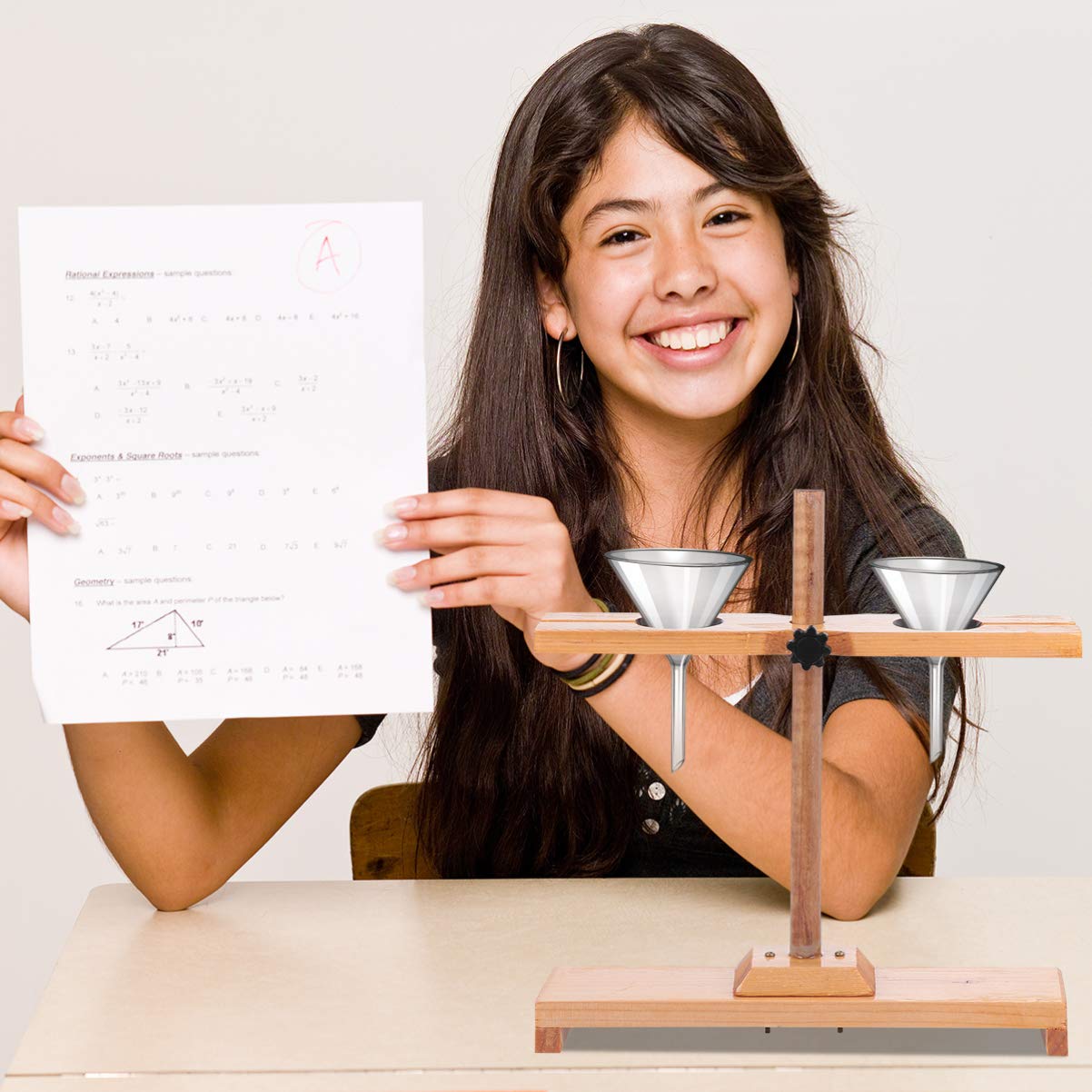 Adjustable Wooden Funnel Stand with 2 Holes - Separation Funnel Support Rack for Chemistry Lab Experiments (Khaki) | Ideal for Distillation, Filtration & Scientific Research