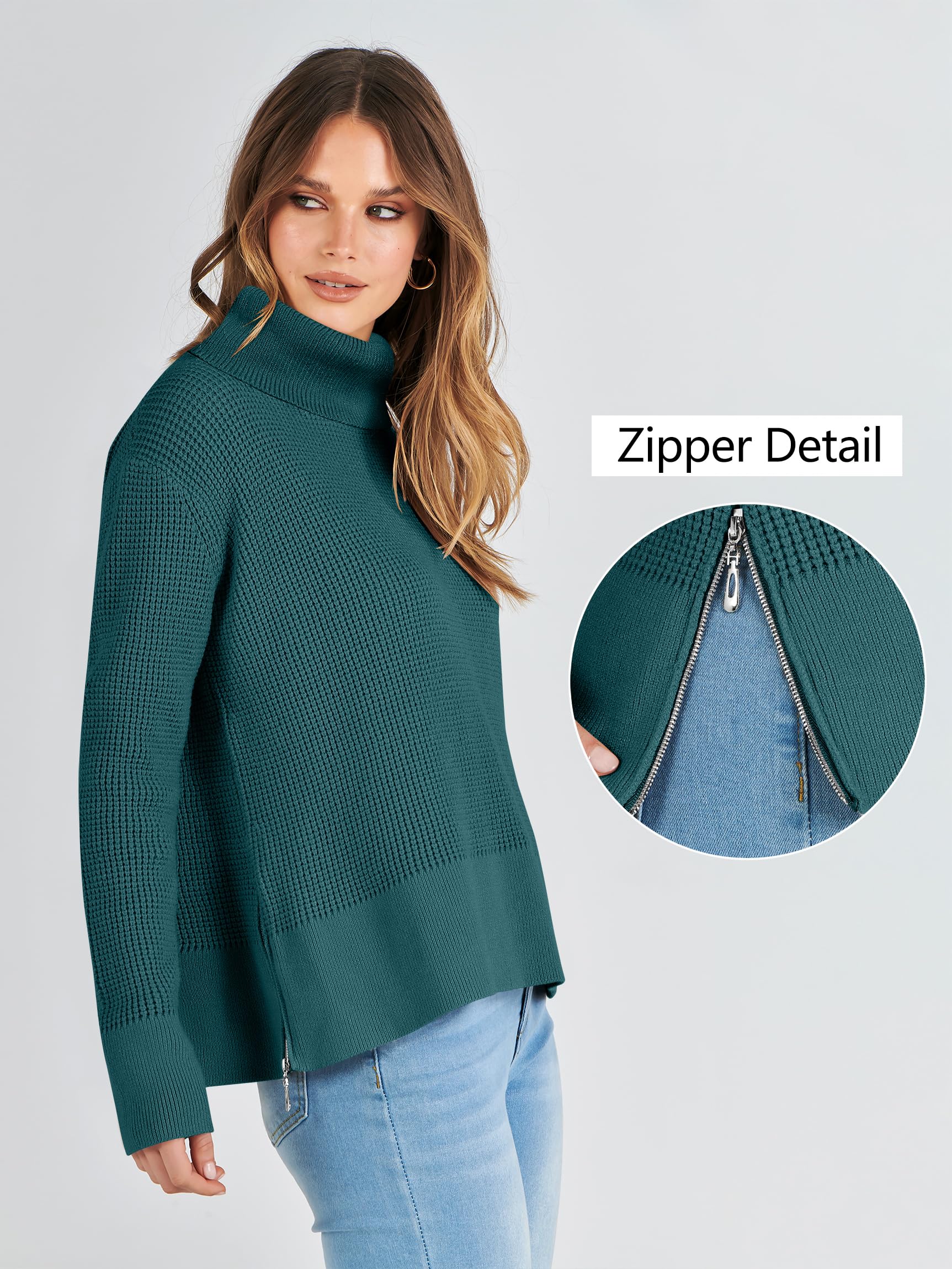 ANRABESS Women's Turtleneck Long Sleeve Sweater - Waffle Knit Casual Pullover with Side Zipper & Thumbholes | Cozy Fall Winter Outfits for Work, Date Night and Layering 2024