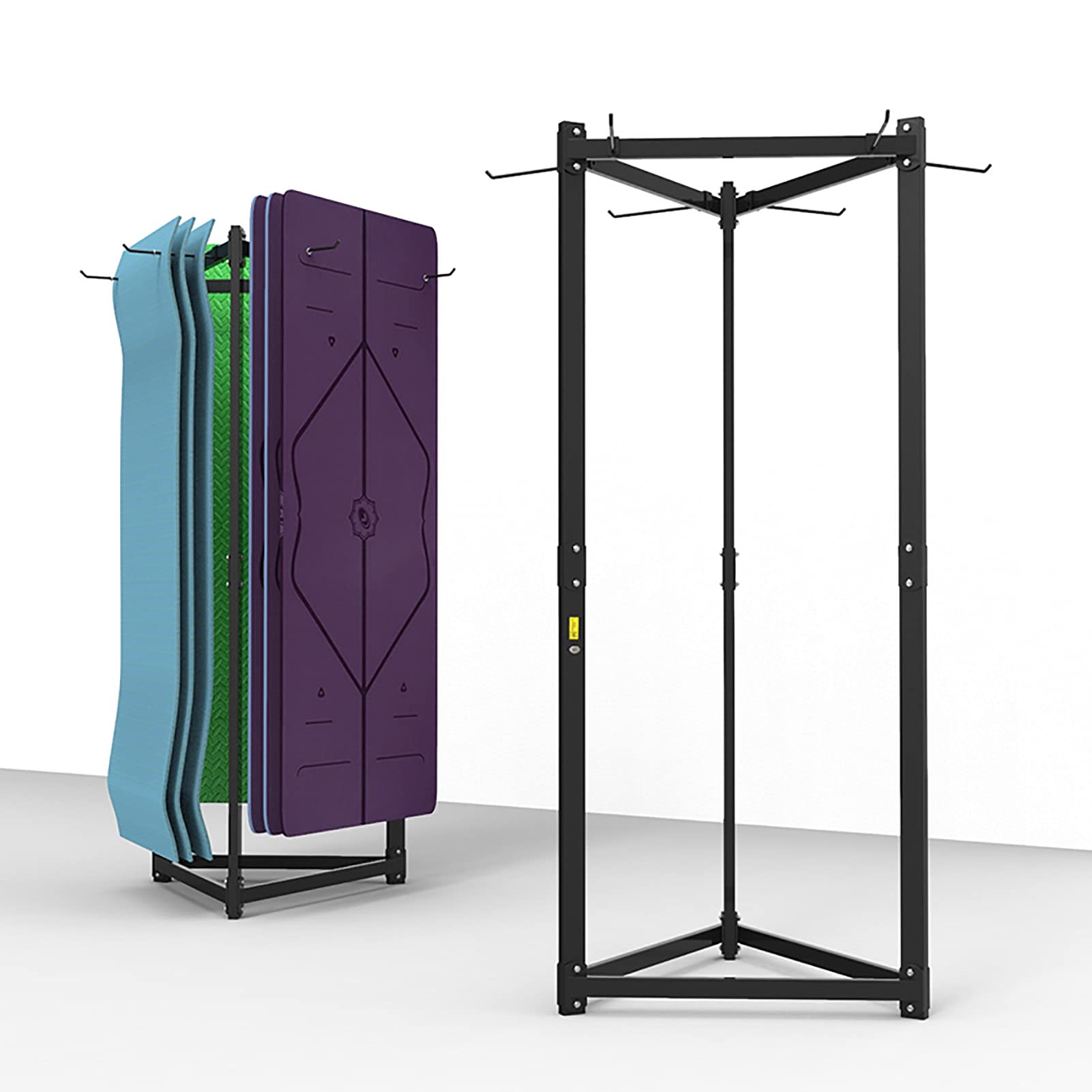 Adjustable Metal Floor Hanging Yoga Mat Storage Rack with Large Foam Roller Organizer Shelf - Perfect for Home Gym, Yoga Studio & Fitness Equipment Organization