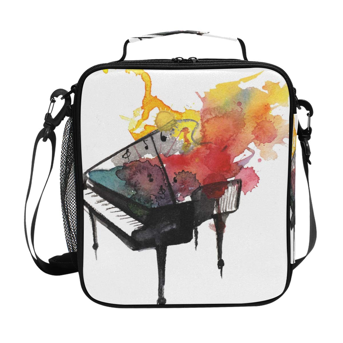 Insulated Lunch Bag with Shoulder Strap - Leakproof Cooler Tote for Women & Men | Watercolor Piano Music Design | Perfect for Work, School, Picnics & Outdoor Activities