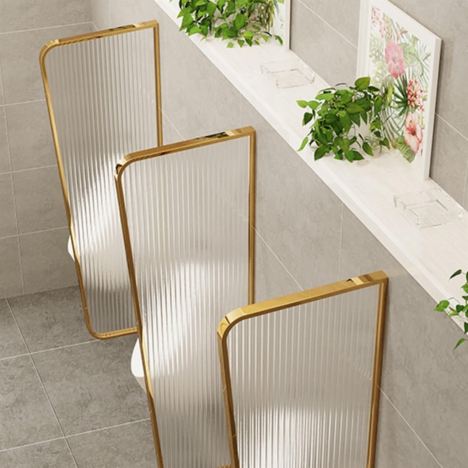 Stainless Steel Wall-Mounted Urinal Privacy Screen with Tempered Glass - Gold Toilet Partition for Men's Restroom - Durable Baffle Divider for Hotels, Restaurants & Bars (1PC) - Ideal for Commercial Spaces and High-Traffic Areas
