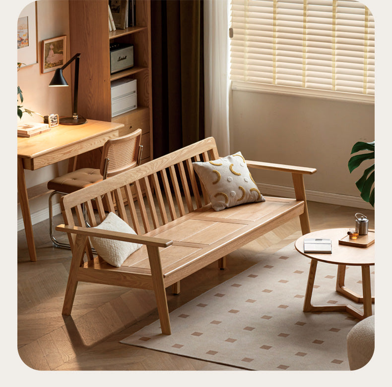 Japanese Style 3-Seater Fabric Sofa - Solid Oak & Pine Wood Frame - Perfect for Living Room, Lounge, or Zen Home Decor