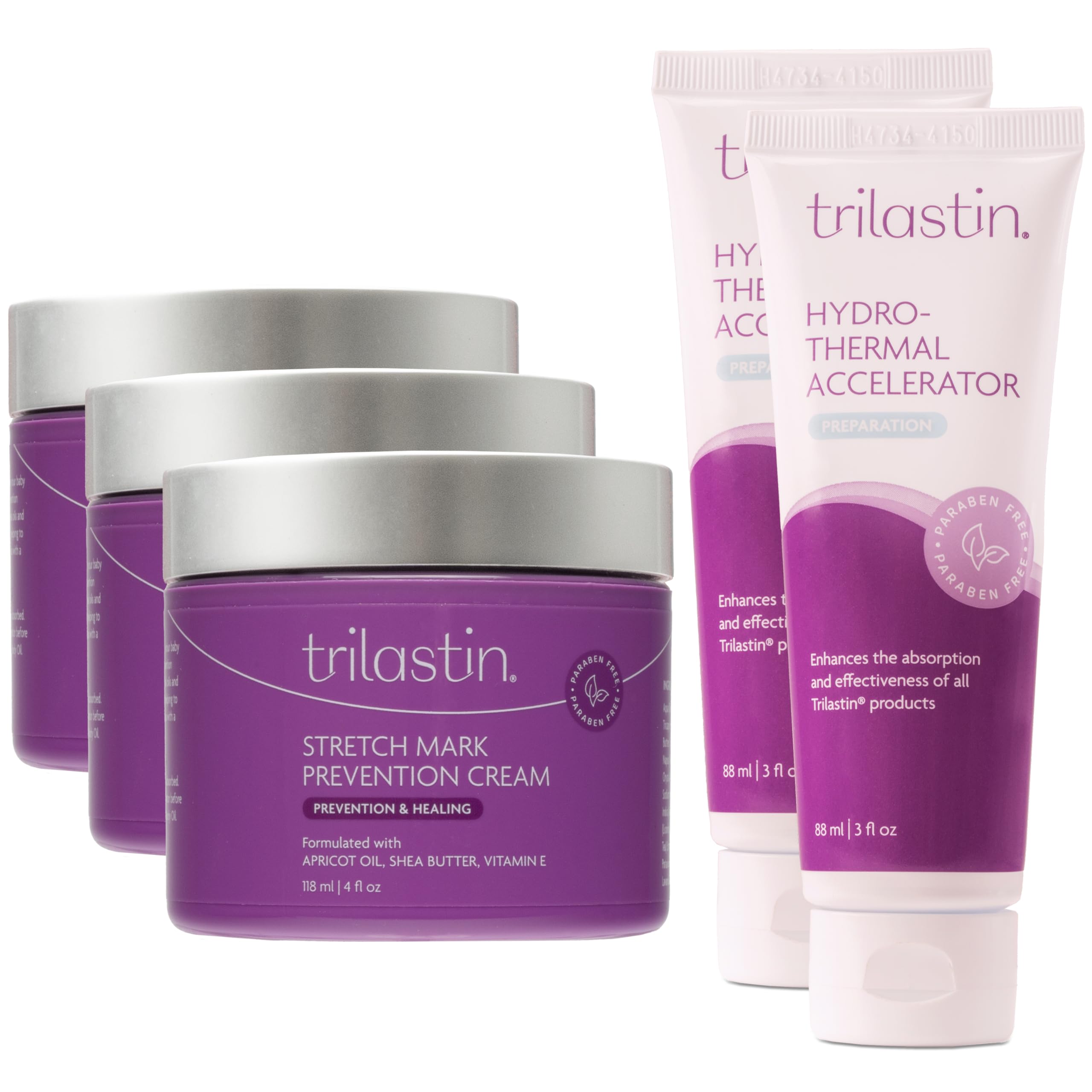 TriLASTIN Maternity Stretch Mark Prevention Cream Bundle - 3 Month Supply with 3 Creams & 2 Hydro-Thermal Accelerators | Minimizes Stretch Marks Appearance | Paraben-Free | Perfect for First Trimester Pregnancy Care & Postpartum Skin Recovery